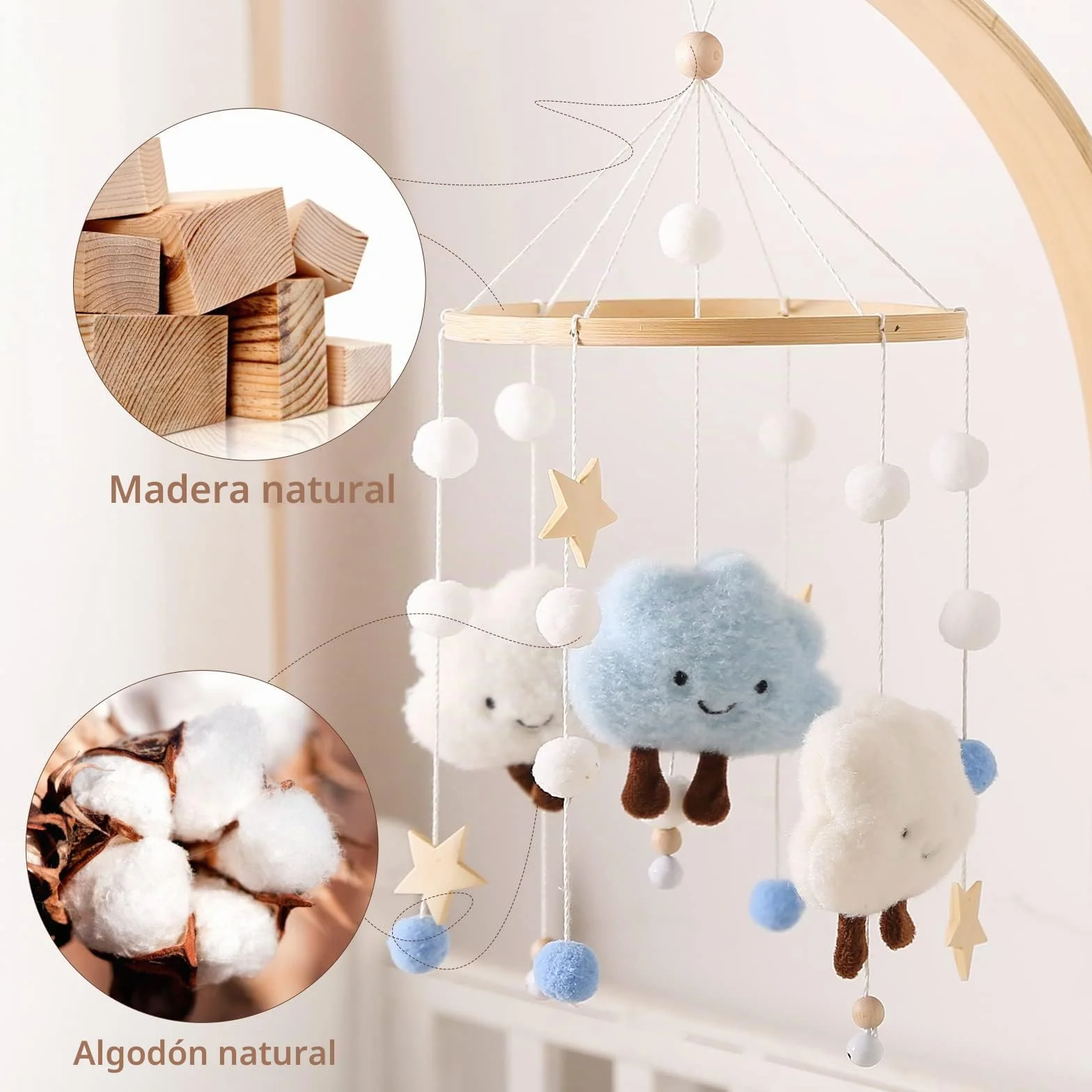 Mobile baby Cloud Wind Games felt Balls Sweet Cloud Mobile baby Room ganchillo de madera Mobile BABY Bed Bell colgante cuna cambio de mesa decoración Cloud Mobile Crib Deco Bedbell