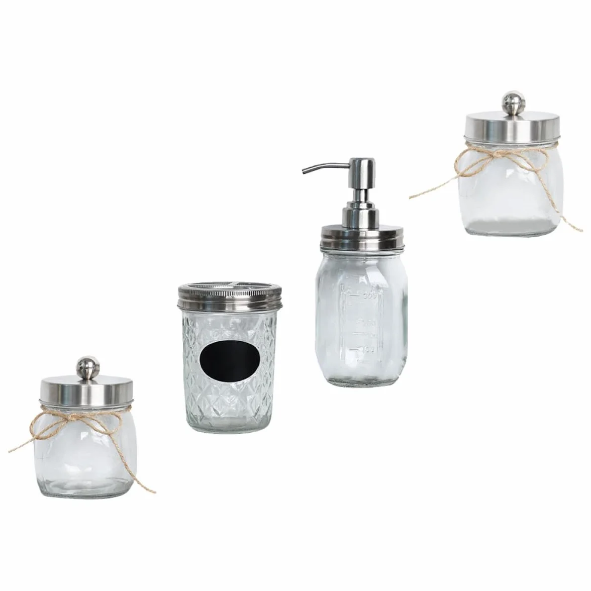 PACKOVE 1juego Accesorios de Baño de Vidrio con Dispensador de Loción Vaso para Cepillos de Dientes y Porta Hisopos Kit Sanitario Compacto para Hogar y Hotel Tapa Plateada Fácil Limpieza