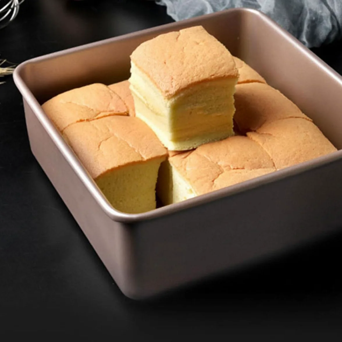 VANZACK Molde Cuadrado Fácil Desmolde para Pasteles de Acero Inoxidable Dorado Antiadherente y Multiuso Adecuado para Pizza y Snacks en Cocina
