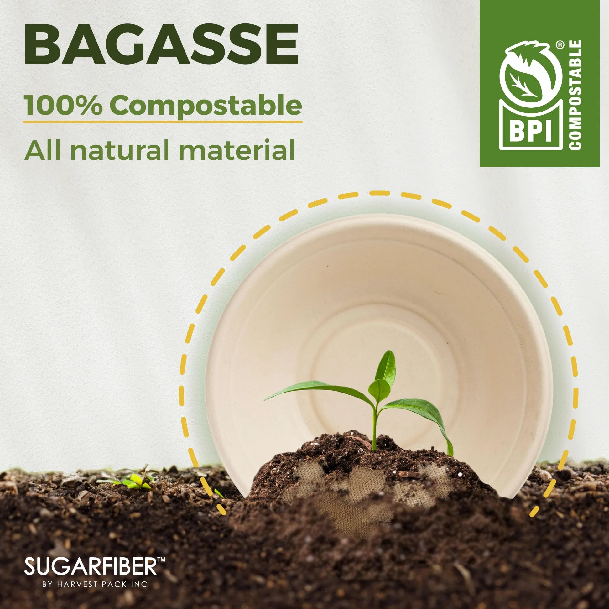 [125 cuentas] Tazones redondos de 16 onzas, contenedores ecológicos compostables hechos fibras vegetales para preparación de comidas para llevar platos de vajilla Catering 100% subproducto