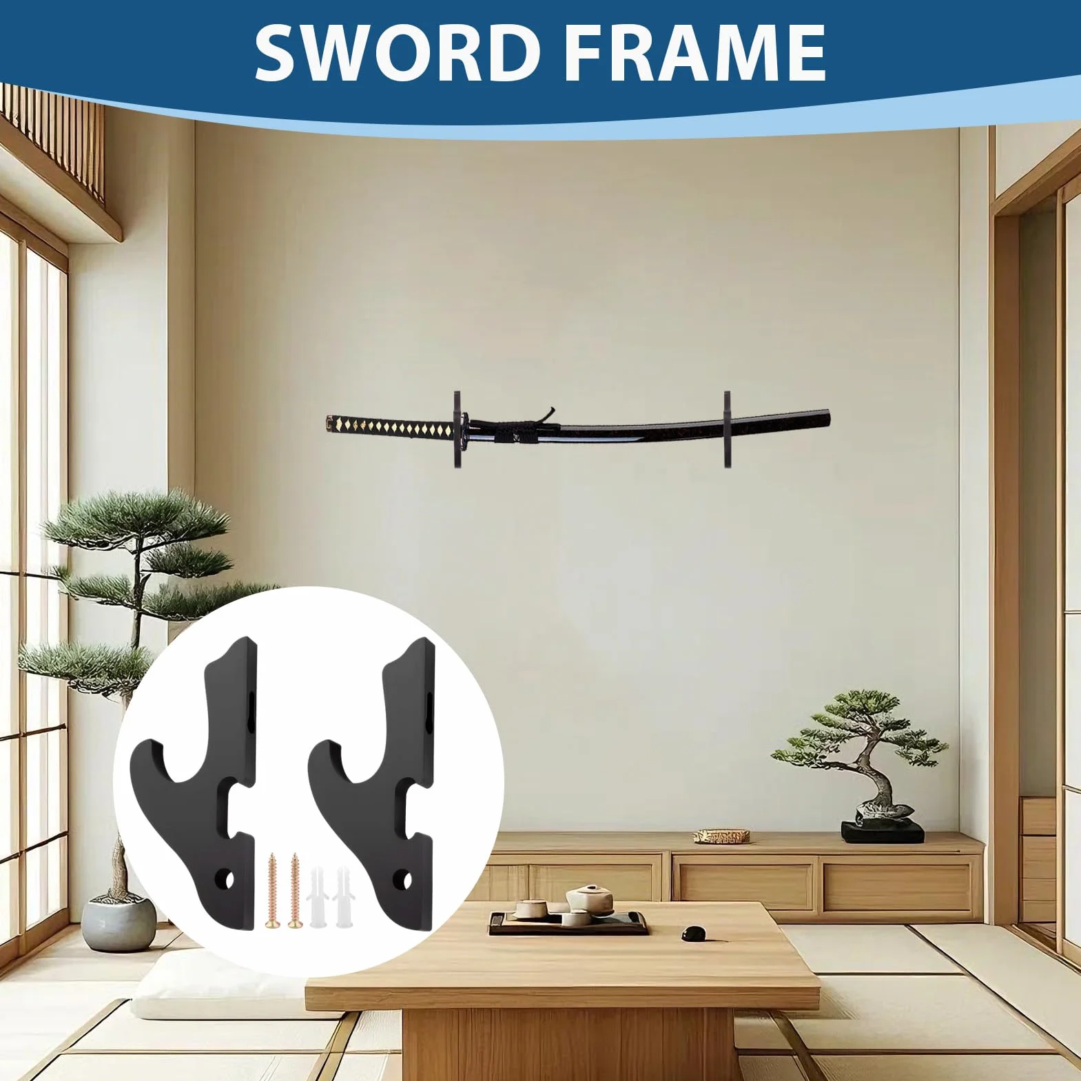 Soporte de Pared para Katana de Madera Negro, Gancho Universal para Espadas Samurái Tanto Wakizashi