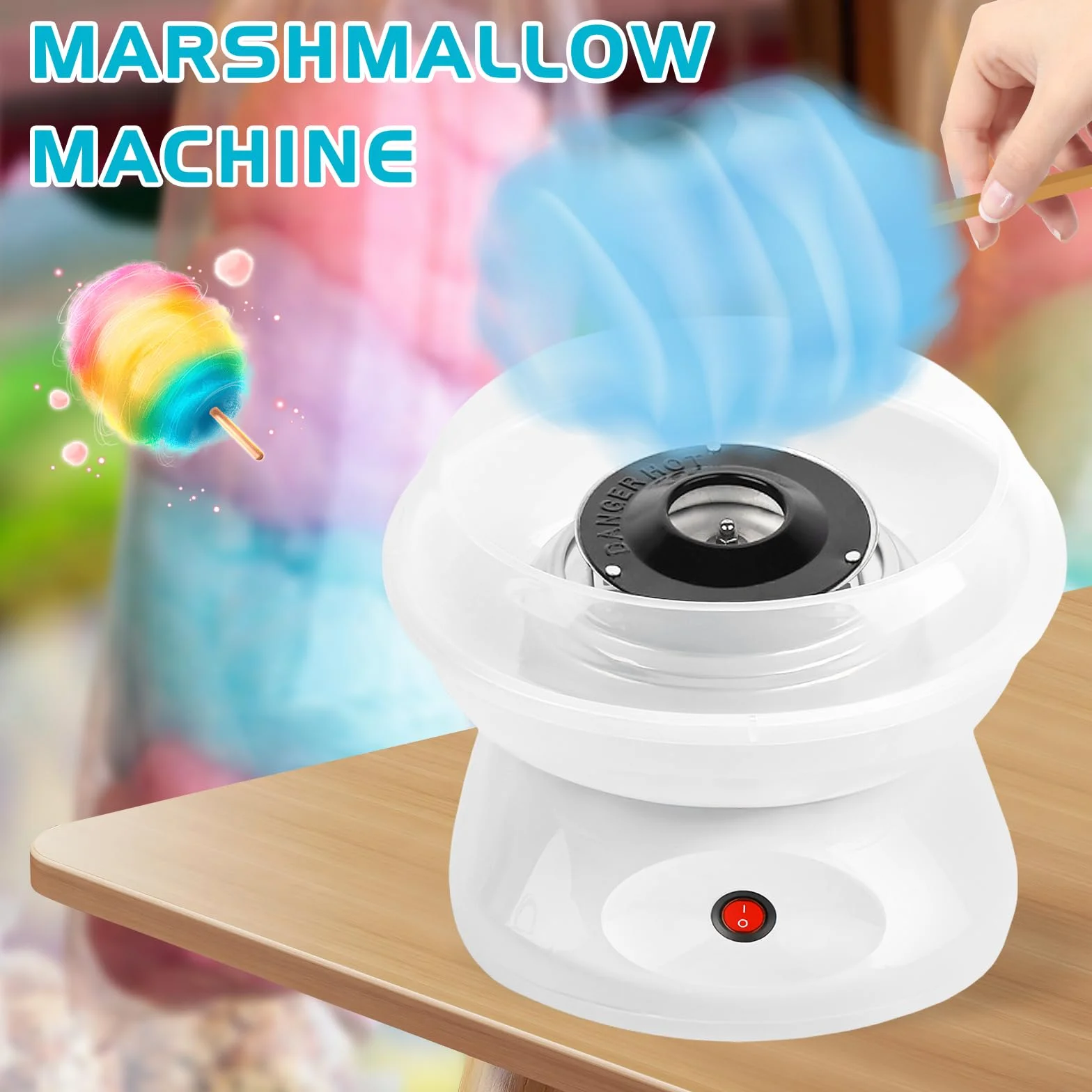 Maquina de Algodon de Azucar, 450w Retro Cotton Candy Machine con Cuchara Medidora y 10 Palos de Madera Maquina Algodon Azucar Ideal para Fiestas Infantiles Cumpleaños y Uso Doméstico Color Blanco