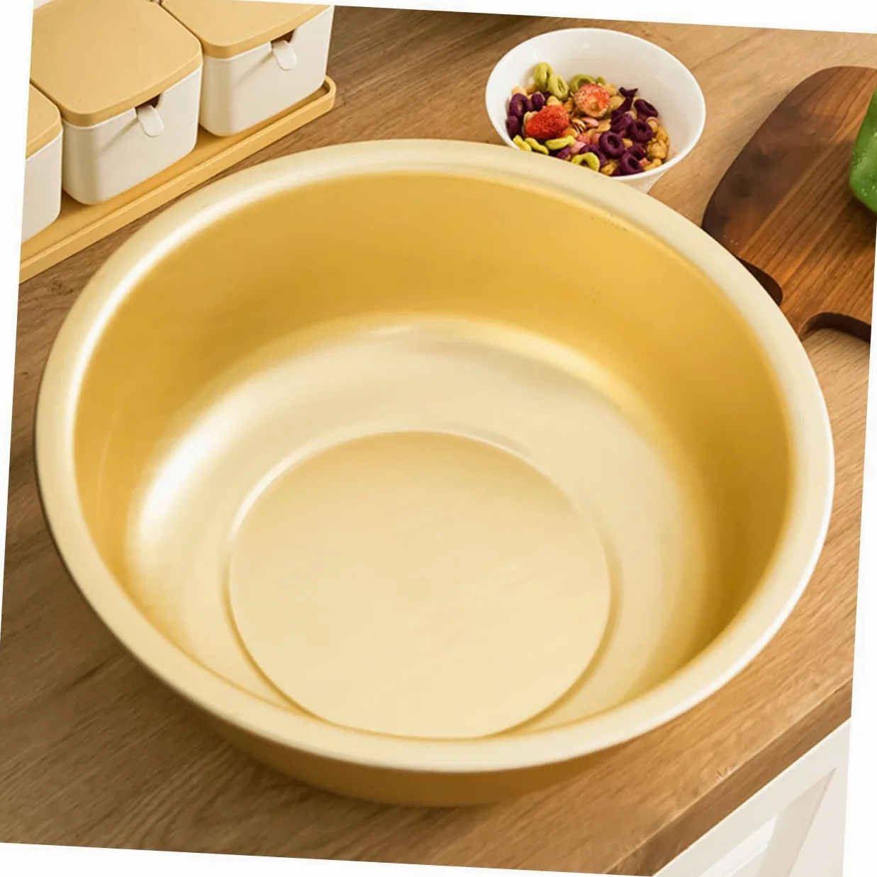 Cuenco de Aluminio Dorado de Gran Capacidad Diseño Redondo, Lavabo de Metal Seguro Fina Manufactura para Cocina y Lavado de Frutas