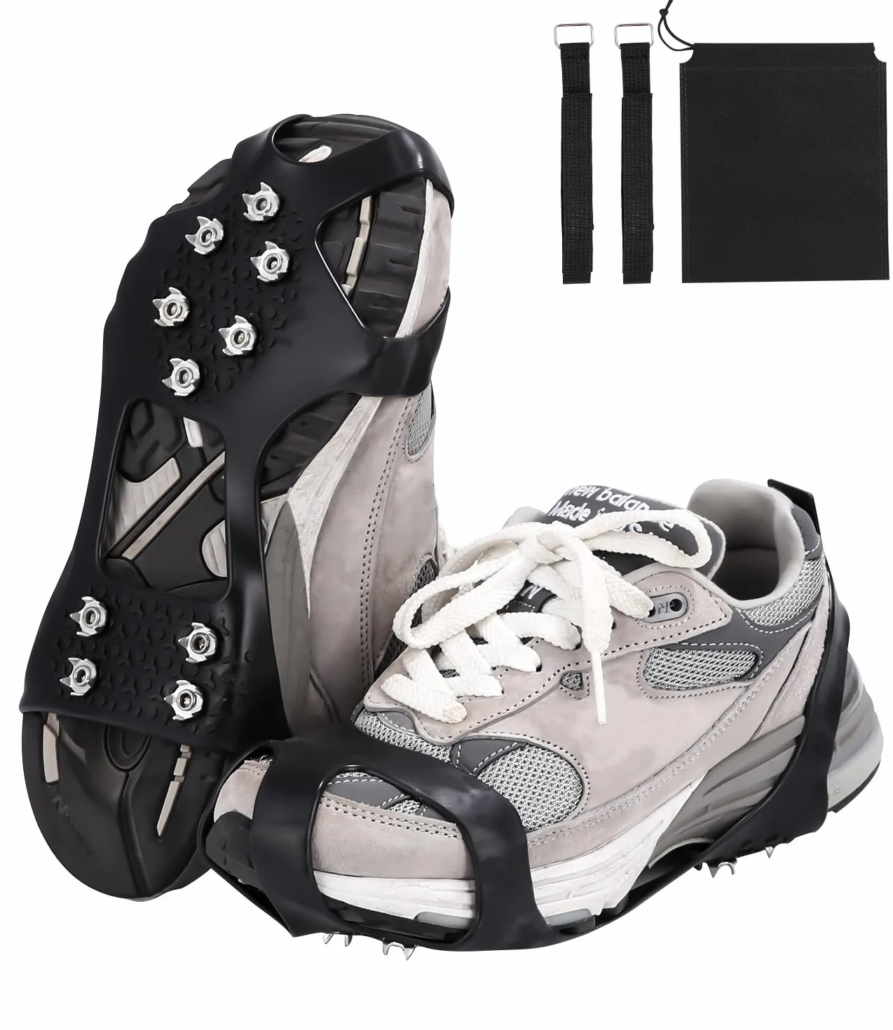Crampones Inoxidable Nieve Hielo 10 Tacos para Esquí Caminar Pesca Invierno Negro