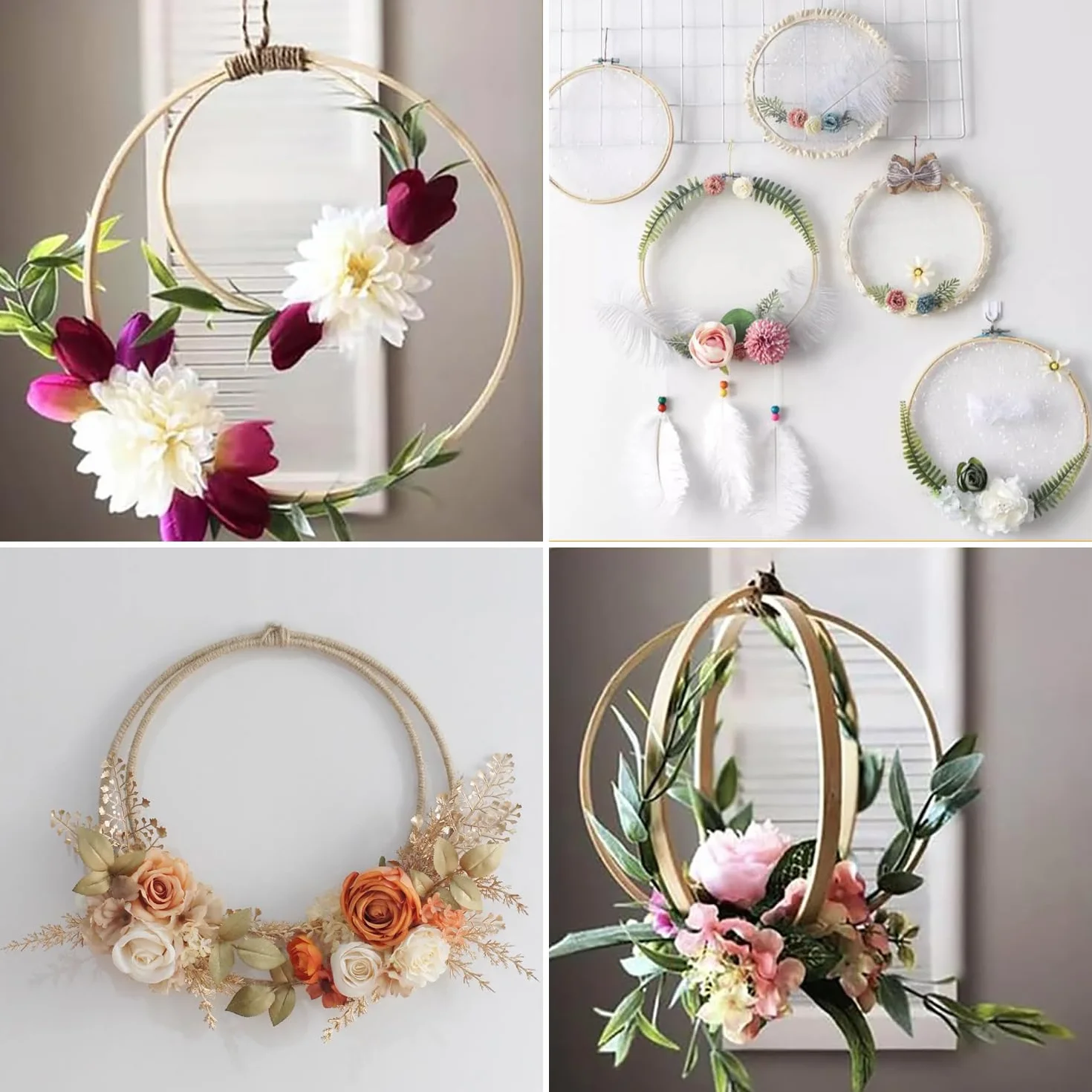 14 Aros de Madera de Bambú, 7 tamaños Anillos de Madera de Bambú, Macramé Aros de Madera para Atrapasueños, Manualidades, Corona de Boda y Manualidades para Colgar en la Pared, 8 10 13 15 17 18 20 cm