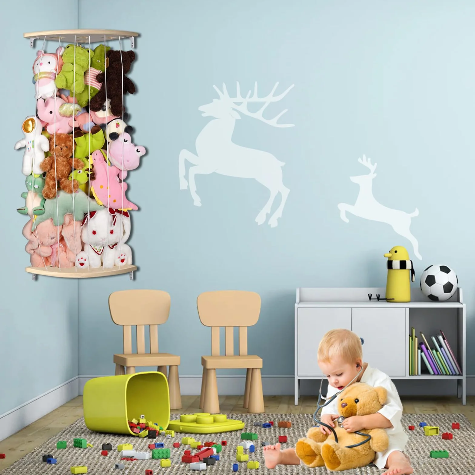 Almacenamiento de animales de peluche, estante de madera para dormitorio infantil