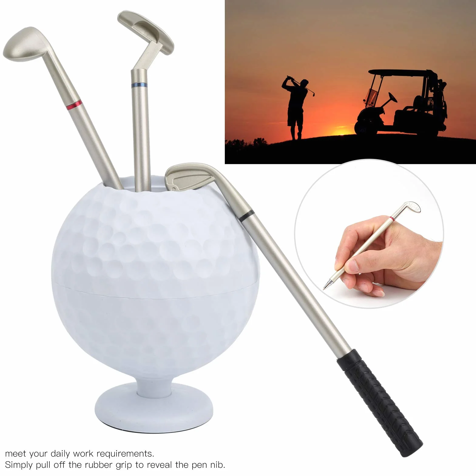 CHICIRIS Bolígrafo Golf 3 uds, Soporte Mini Pelota Golf, Regalo Escritorio Golfista