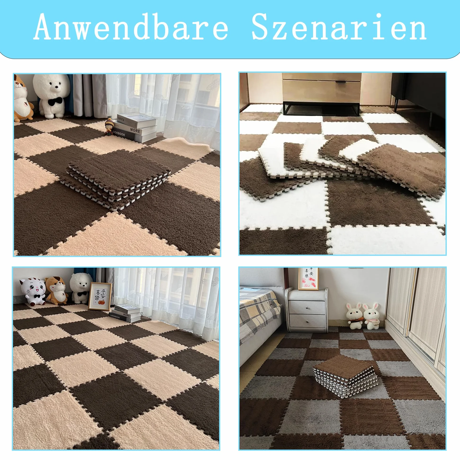 Alfombrillas de espuma de felpa entrelazadas 30x30 cm para sala de estar dormitorio café