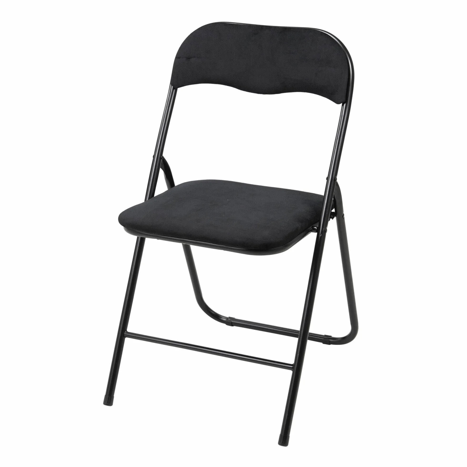 Well Home Silla Plegable Terciopelo Asiento 40x38cm, Acolchada, Estructura metálica, Negra