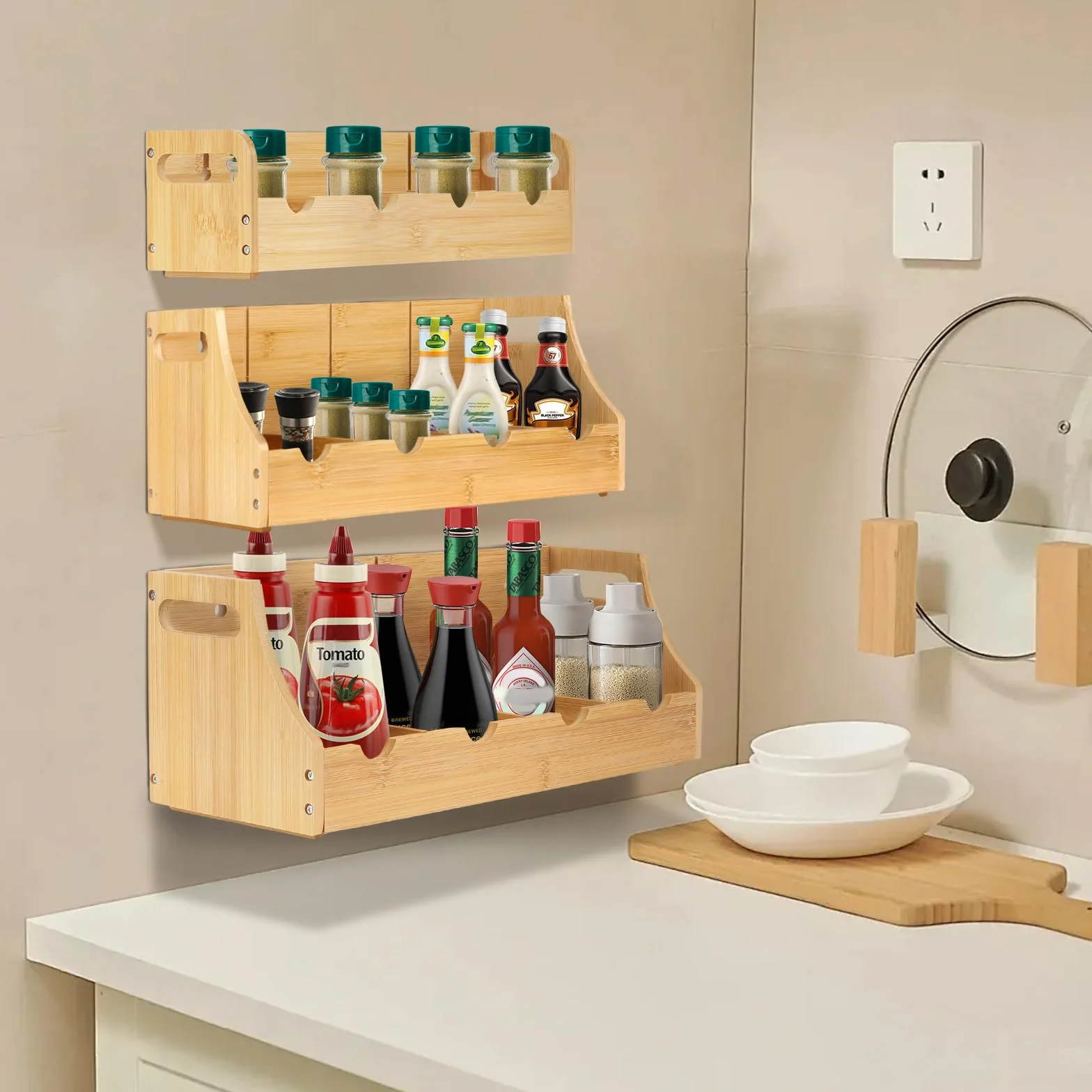 Organizador de Bolsas de Té De Vertical de Bambú, Apilable de 3 Niveles Caja Infusiones, para Colgar En La Pared Caja Te De con 12 Compartimentos Extraíbles para Bolsas De Té Café Azúcar