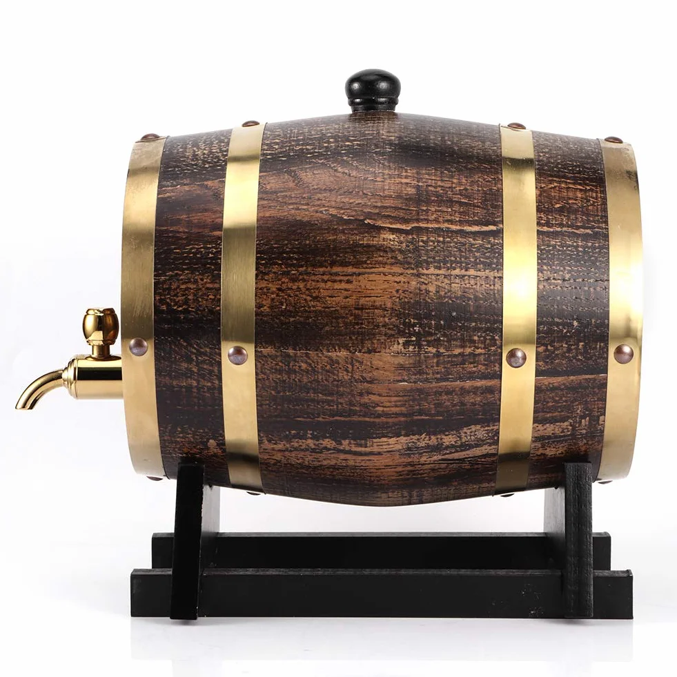 Barril de envejecimiento de roble de vino | Barril de roble americano estilo retro de 3 litros para vino tinto, brandy y whisky | Cubo de brandy con grifo y soporte | Spot negro