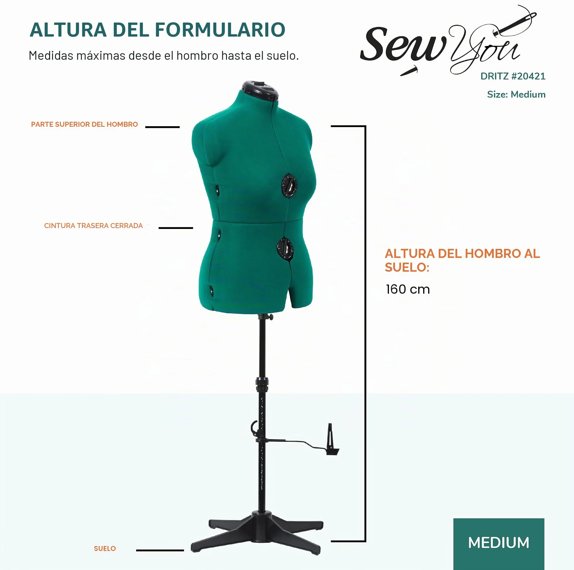 Dritz Forma de Vestido Ajustable, Verde ópalo, M