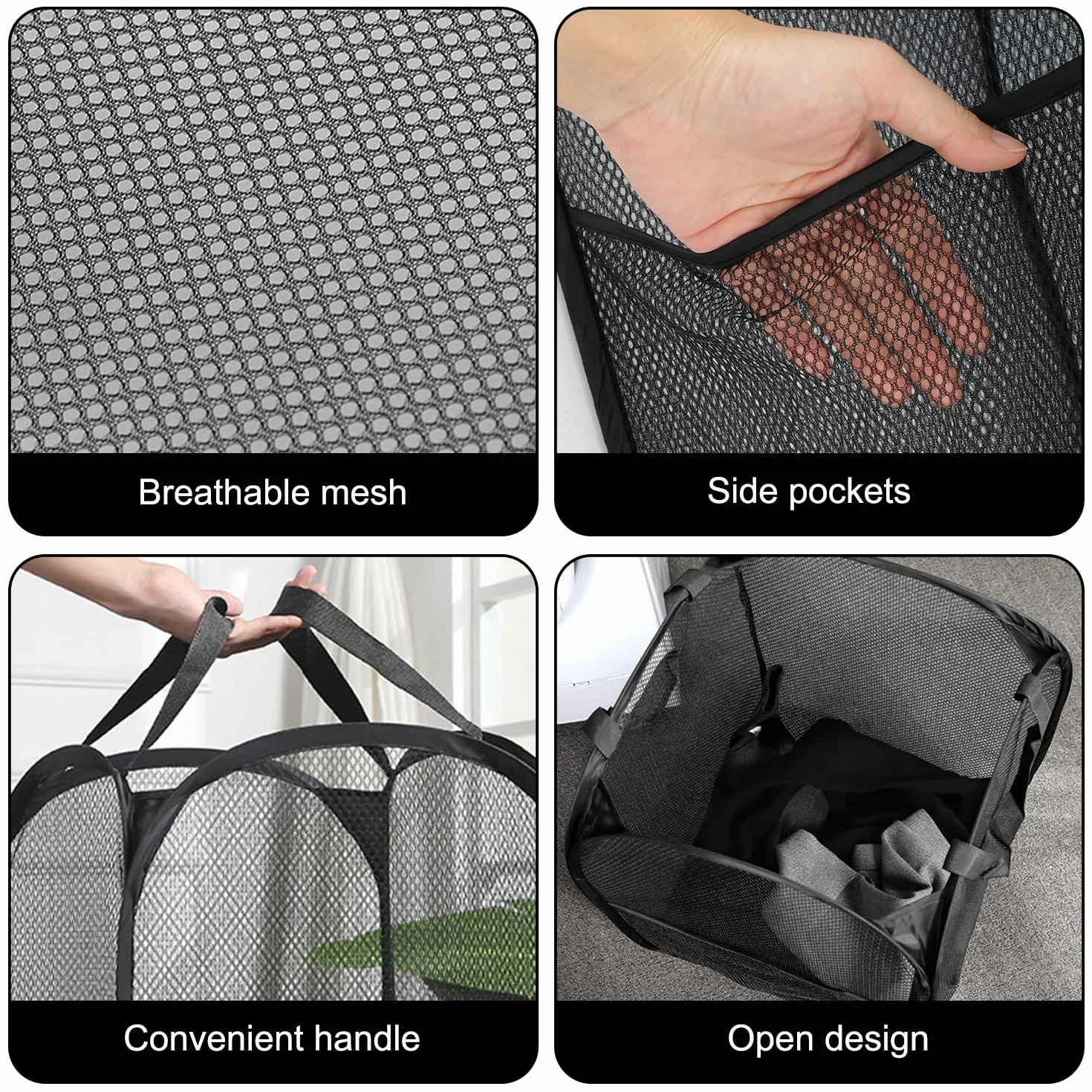 2 Piezas Cesto Ropa Plegable 36 * 36 * 60 cm, Cesto Ropa Sucia Plegable de Malla con Asas, Pop-Up Malla Laundry Basket, Cestos para Lavandería Plegables, para Almacenamiento de Ropa y Juguetes