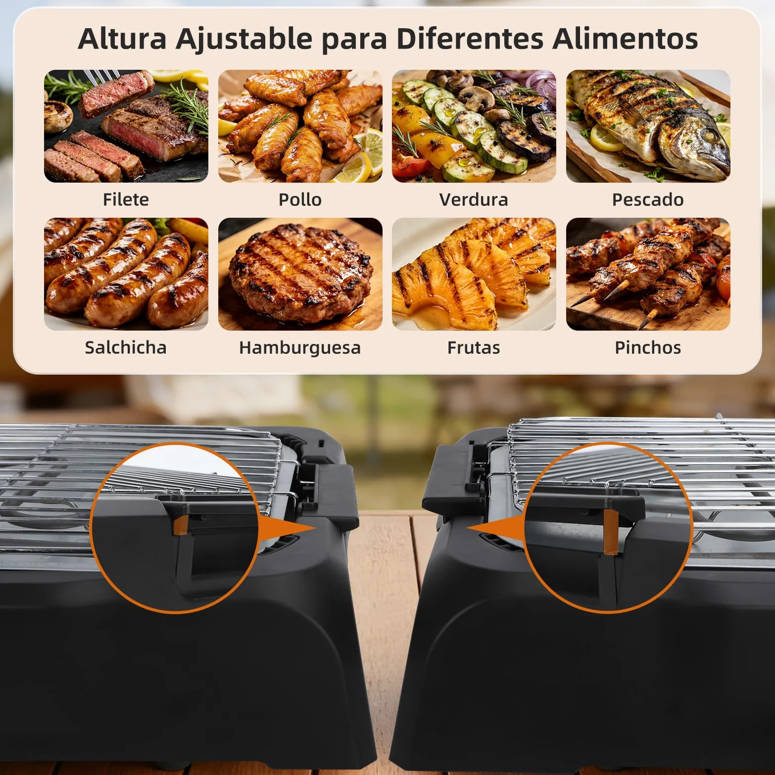 Aigostar Barbacoa electrica portatil, 2000 W, resitencia extraíble, Negro | Parrilla Inoxidable y Altura Ajustable a 2 Niveles, indicador luminoso, bandeja antigoteo, Tasty