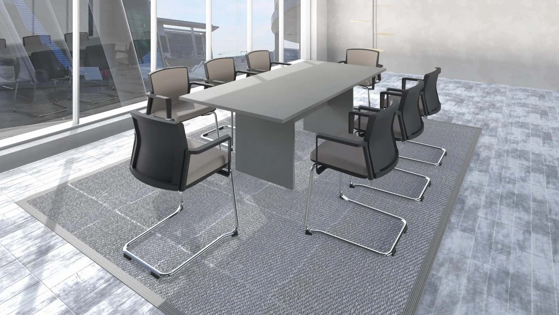 FBasic Mesa de reuniones rectangular de madera - Blanco - 210 x 100 x 73,6 cm