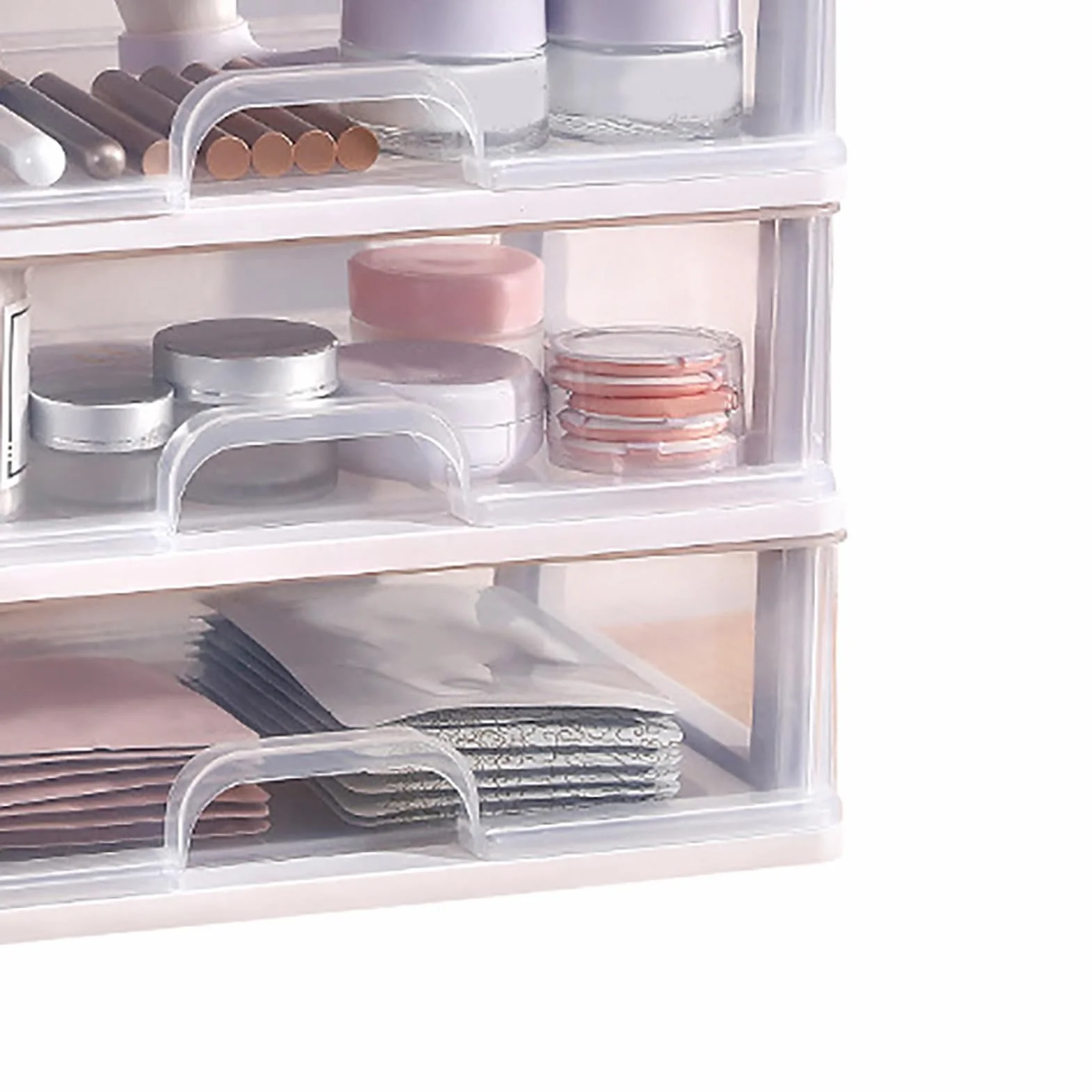 Organizador de Maquillaje con 3 Cajones Transparente, Caja de Almacenamiento para Cosméticos, Accesorios y Joyería, Plástico Resistente, Multifuncional, Ahorro de Espacio