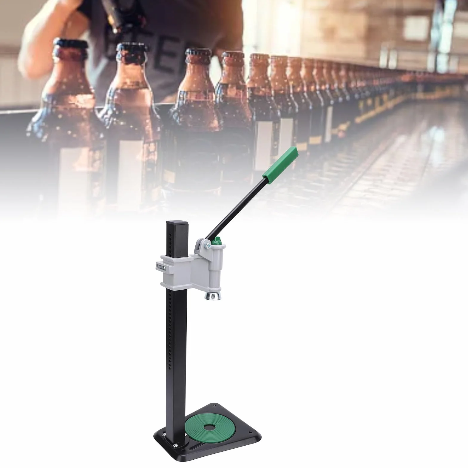 Denash Taponadora de Botellas Manual, Máquina Taponadora de Botellas de Hierro de Montaje en Banco con Base Antideslizante para Botellas de Aceite de Refrescos de Cerveza Casera