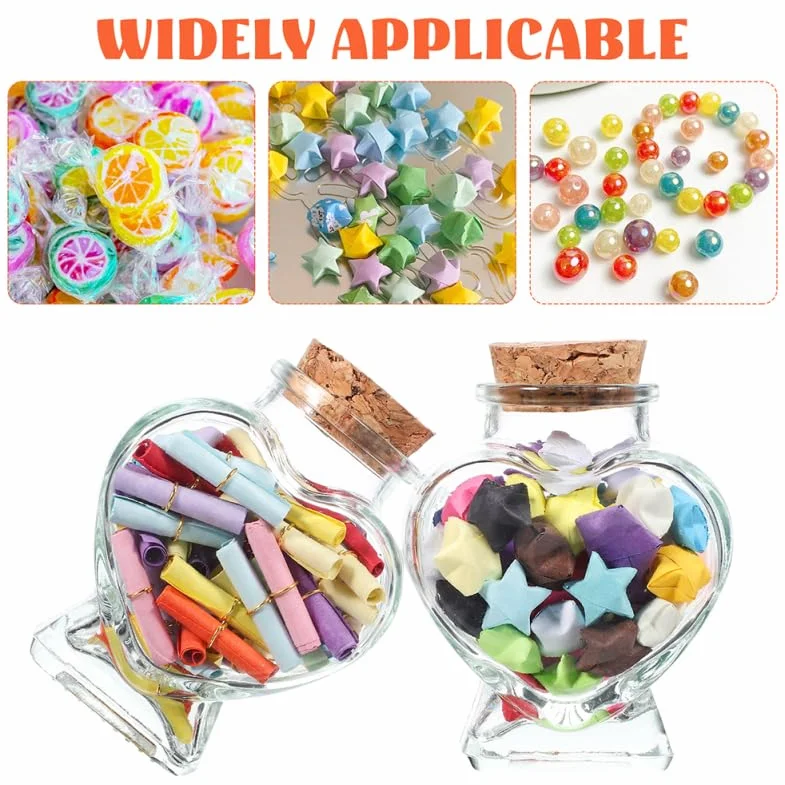 IMIKEYA 4 botellas de cristal en forma de corazón: pequeñas botellas de vidrio decorativas con corcho, botellas de 50 ml en forma de corazón para rellenar, botellas de deseos para bodas, San Valentín