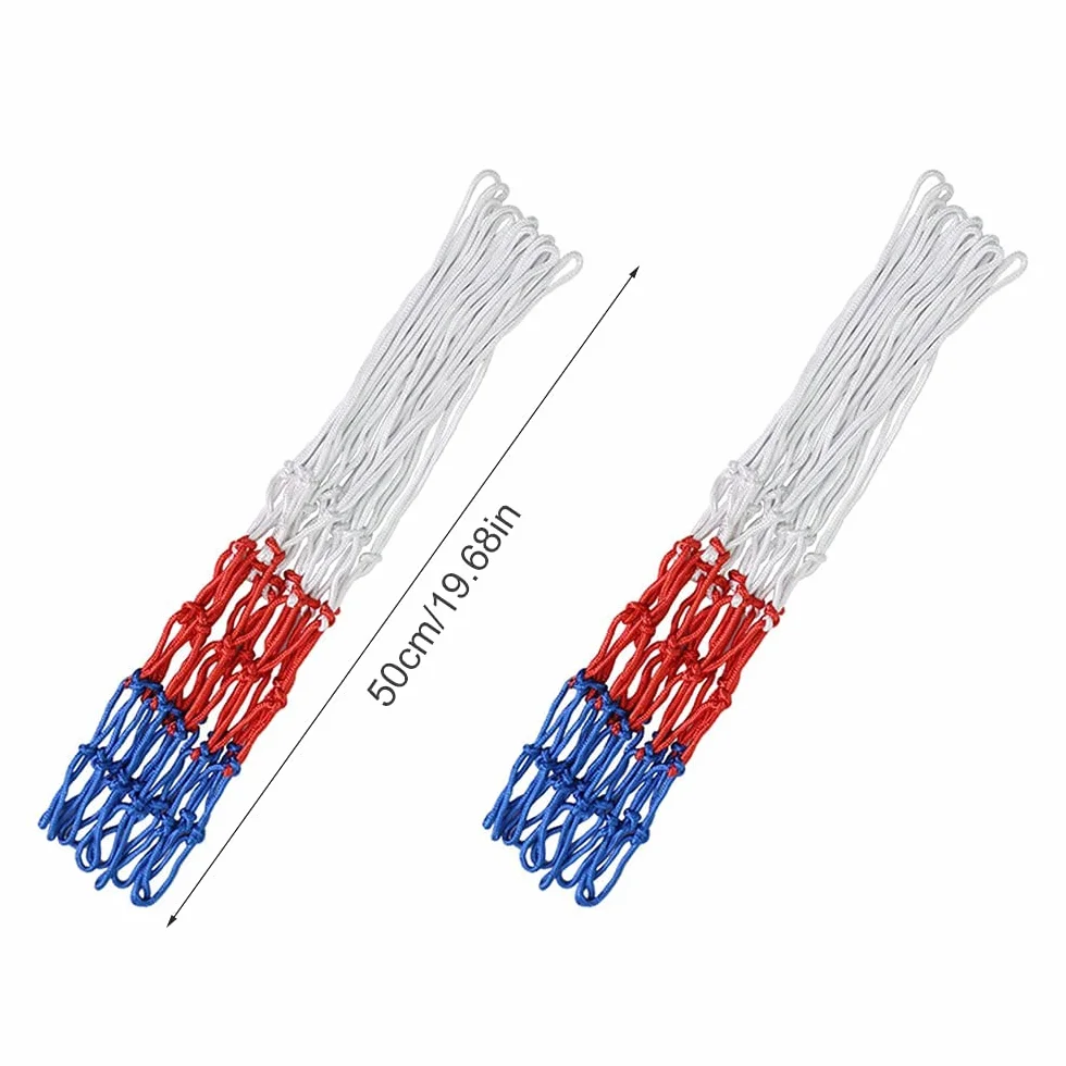 Red De Baloncesto Tricolor Blanco/Azul/Rojo, Paquete De 2 Redes De Aro De Poliéster, 12 Lazos