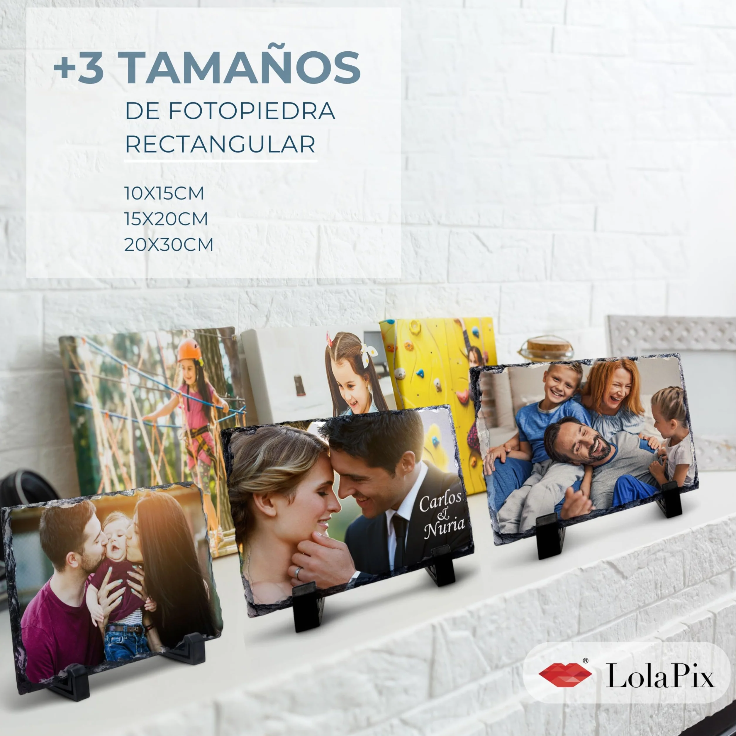LolaPix Piedra pizarra personalizada con foto, imagen o texto. Forma rectangular 15 x 20 cm. Diferentes tamaños y formas disponibles.