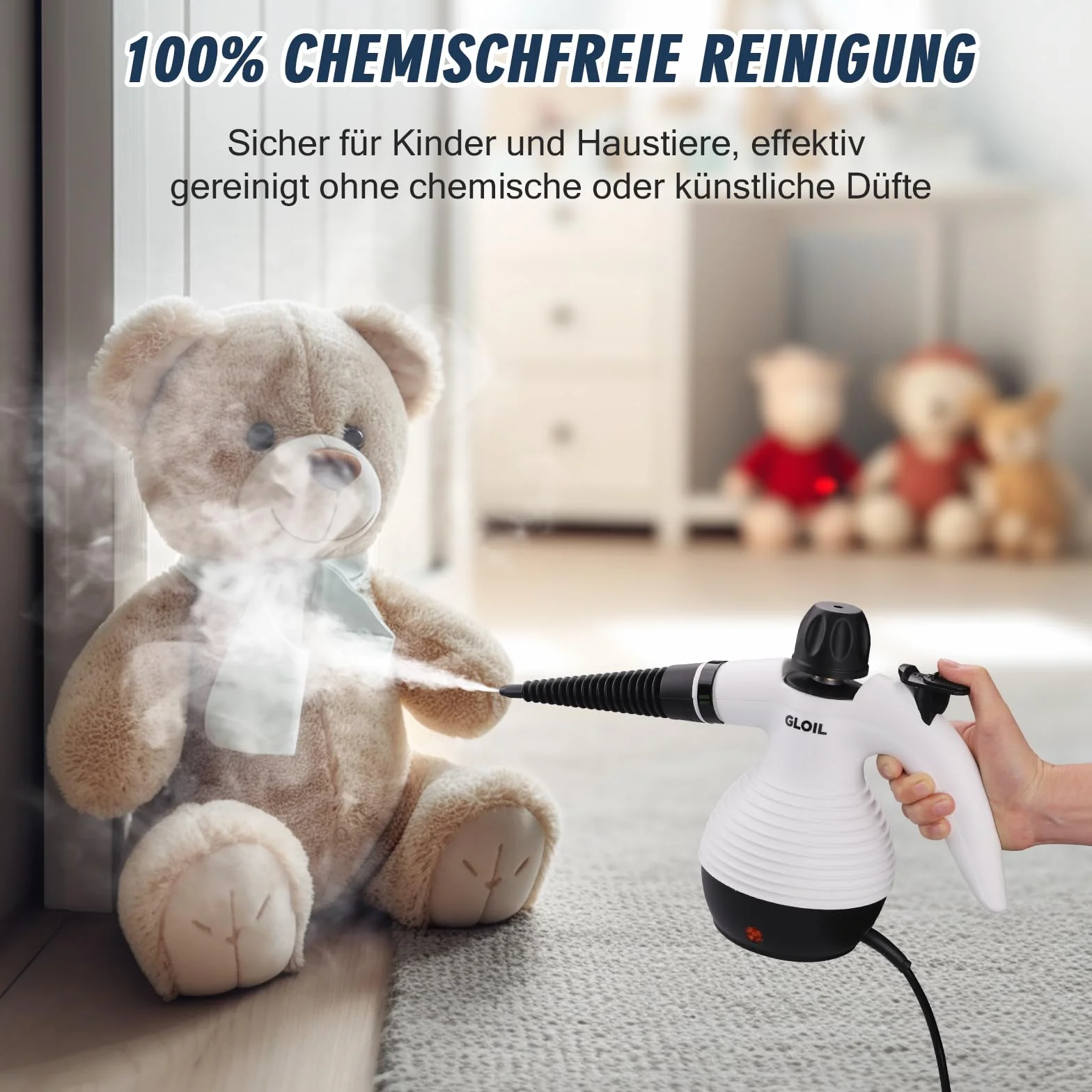 Vaporeta de Limpieza, Limpiador de vapor para todo, portátil multiusos Steam Cleaner con 10 accesorios para alfombras, cortinas, sofás, cocinas y baños. (Black)