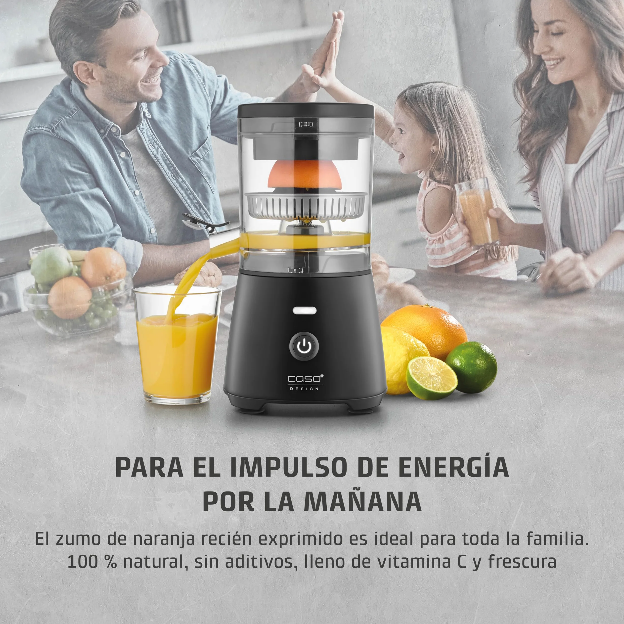 CASO CP 400 Lift - Exprimidor Eléctrico con cono universal para Naranjas y Cítricos, 300W, antisalpicaduras, alta extracción de zumo, pies con ventosa, libre de BPA, apto para lavavajillas,