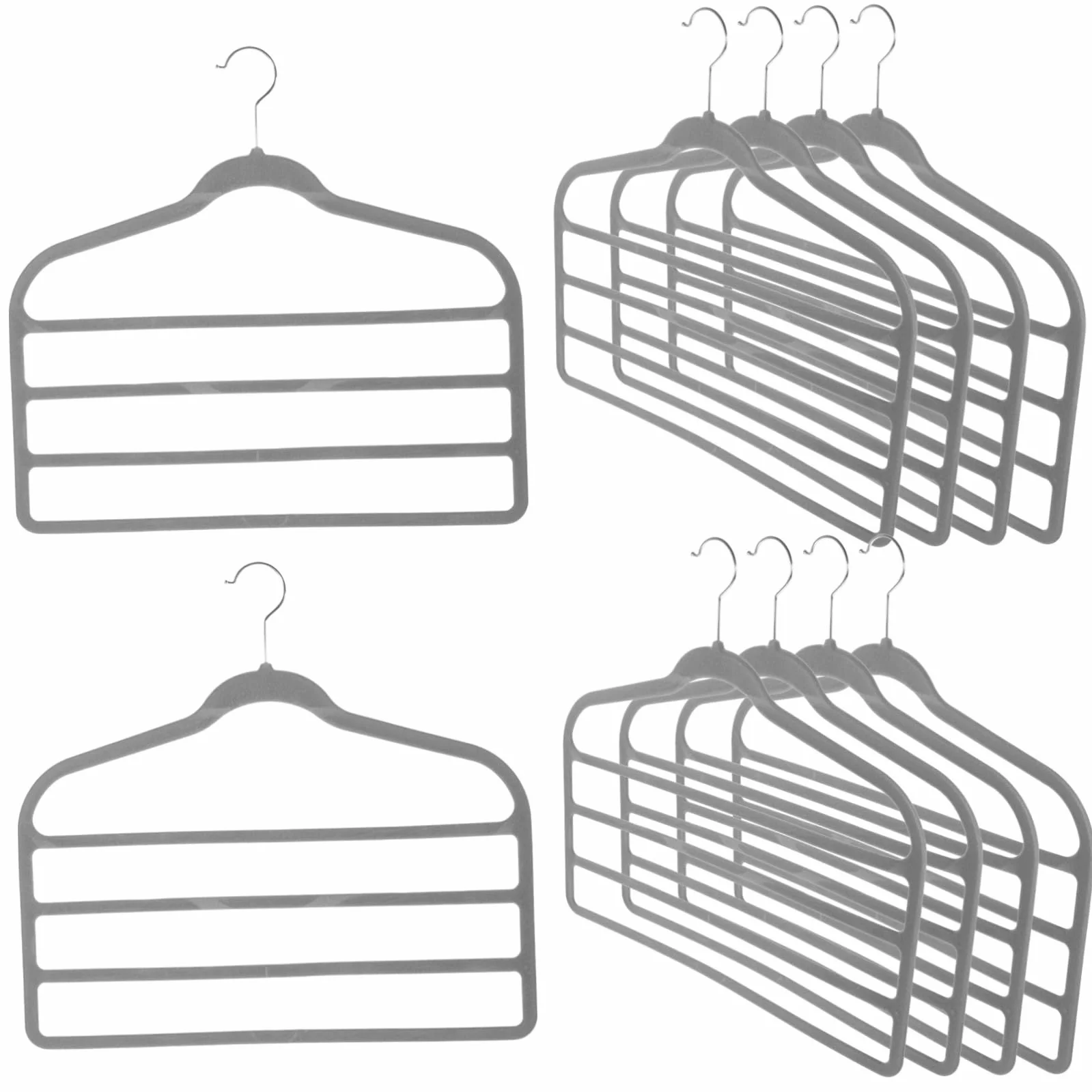 ABOOFAN 10 Perchas Multicapa de Plástico con Recubrimiento de Terciopelo Antideslizante para Pantalones, Optimización de Espacio y Uso Seguro el Hogar