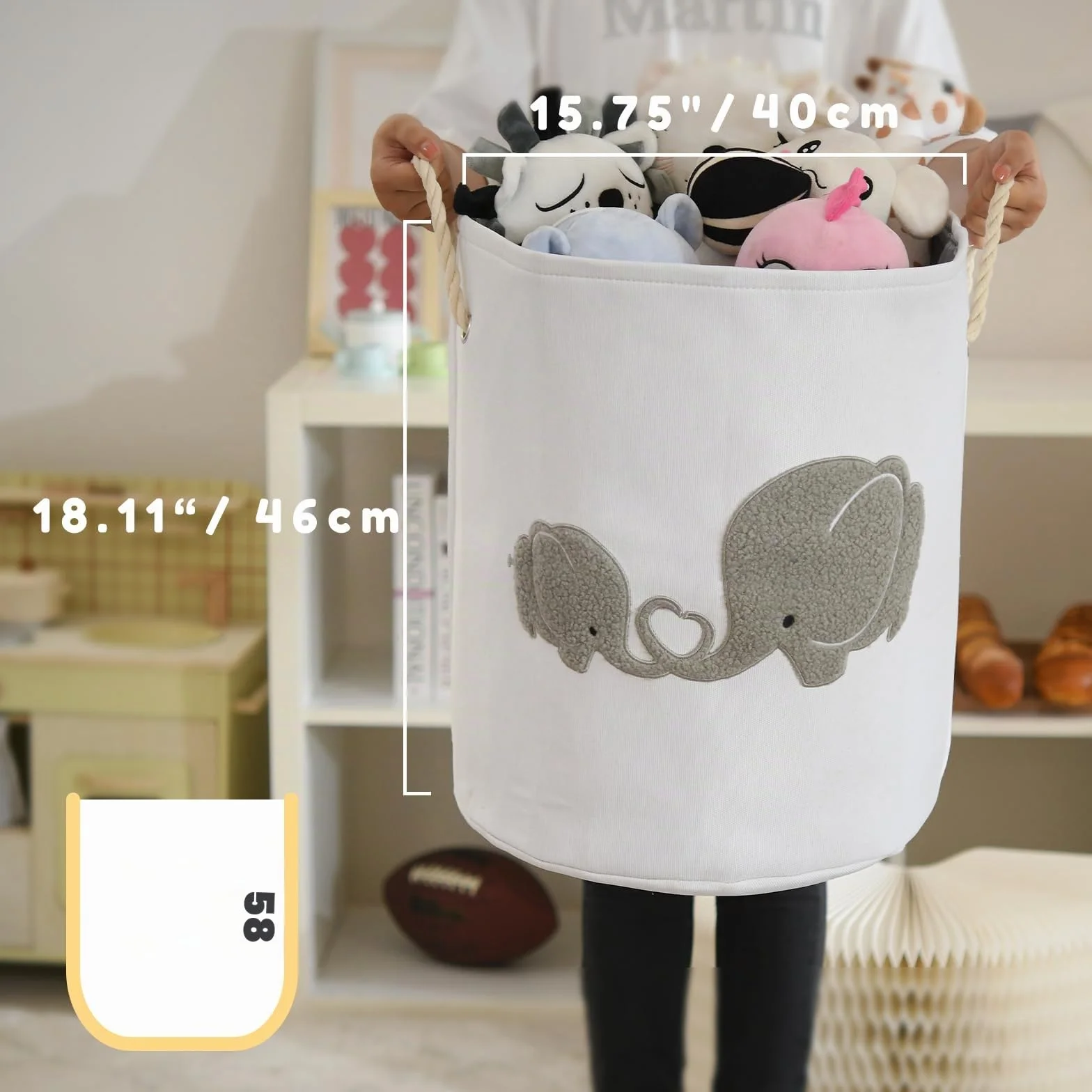 Cesta Extragrande 58 L Plegable de Lona para Juguetes y Ropa