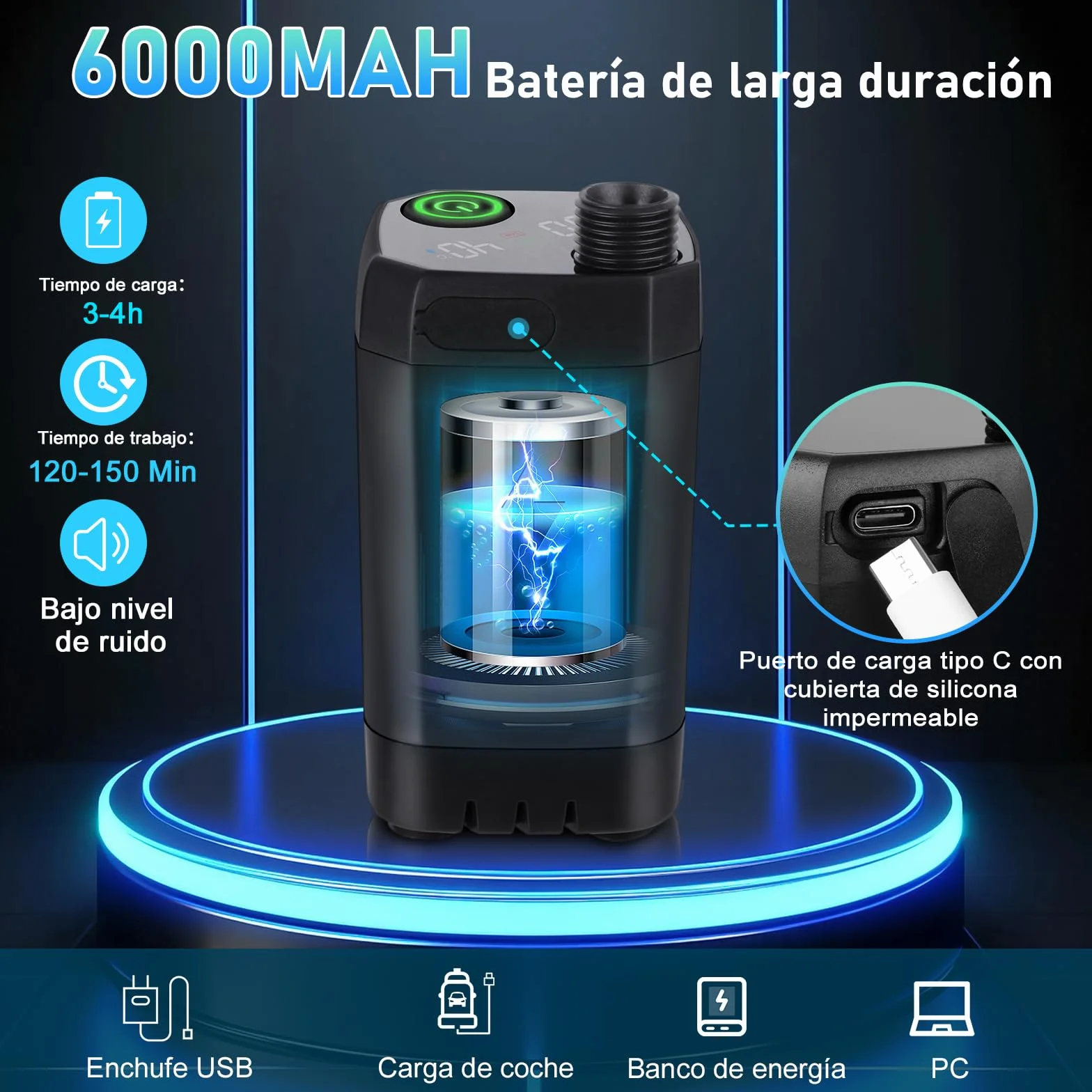 Ducha Portátil Camping 6000mAh Recargable con Cubo Plegable 20L, Eléctrica para Acampar