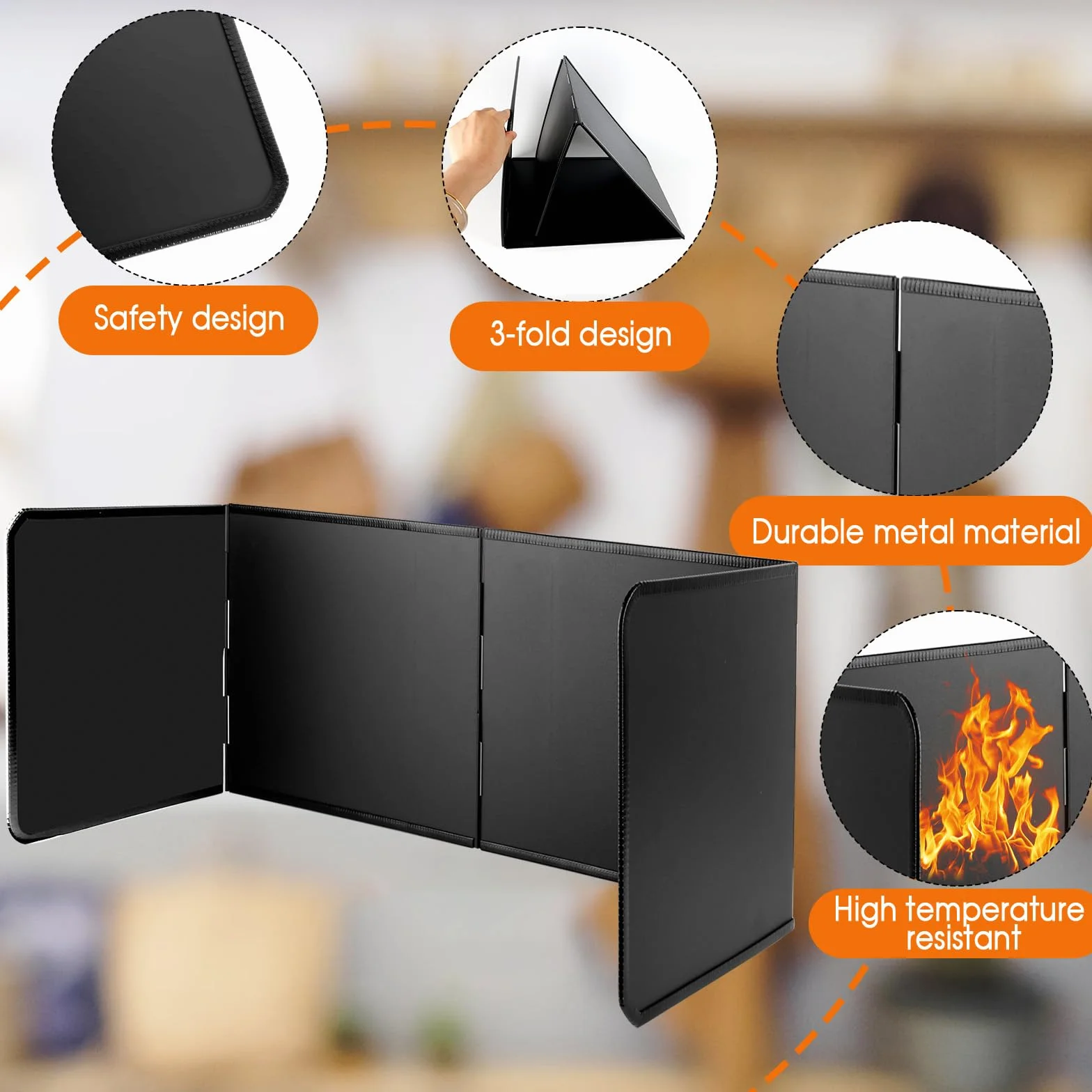 76*29*30cm Protector Salpicaduras Cocina, 3 Lados Panel Protector Antisalpicaduras Cocina Plegable Resistente al Calor, Protección Antisalpicaduras Pantallas con paño de limpieza, para Cocinar/Hornear
