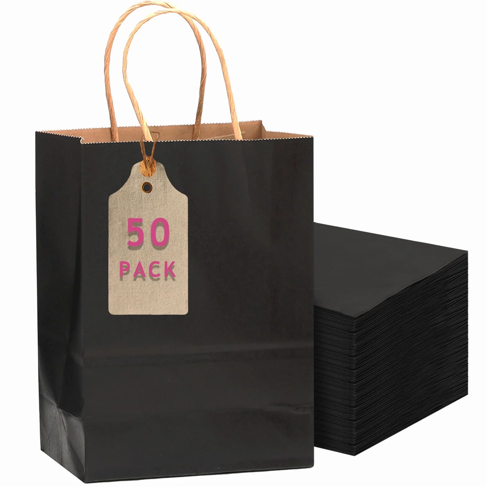 Gcardist 50 piezas Bolsas de regalo de papel negro de tamaño mediano con asas – 27 x 21 x 11 cm – Bolsas para fiestas, bolsas de regalo para múltiples usos