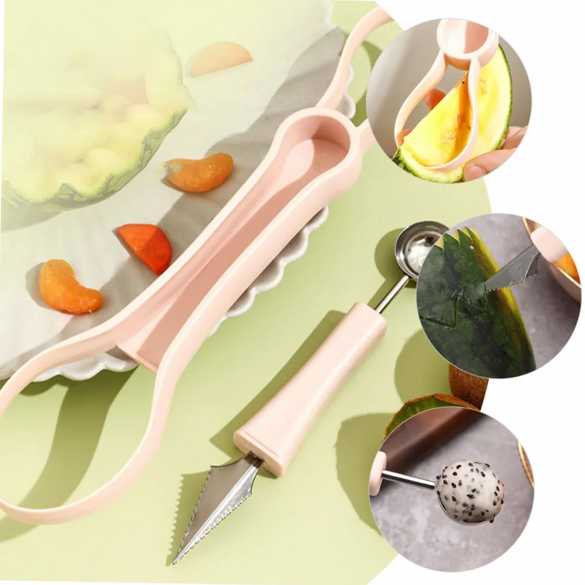 Gatuida 3piezas Cuchara De Melón Multifuncional Acero Inoxidable Herramienta De Corte y Decoración De Frutas Para Sandías y Melones Diseño Ergonómico y Ligero