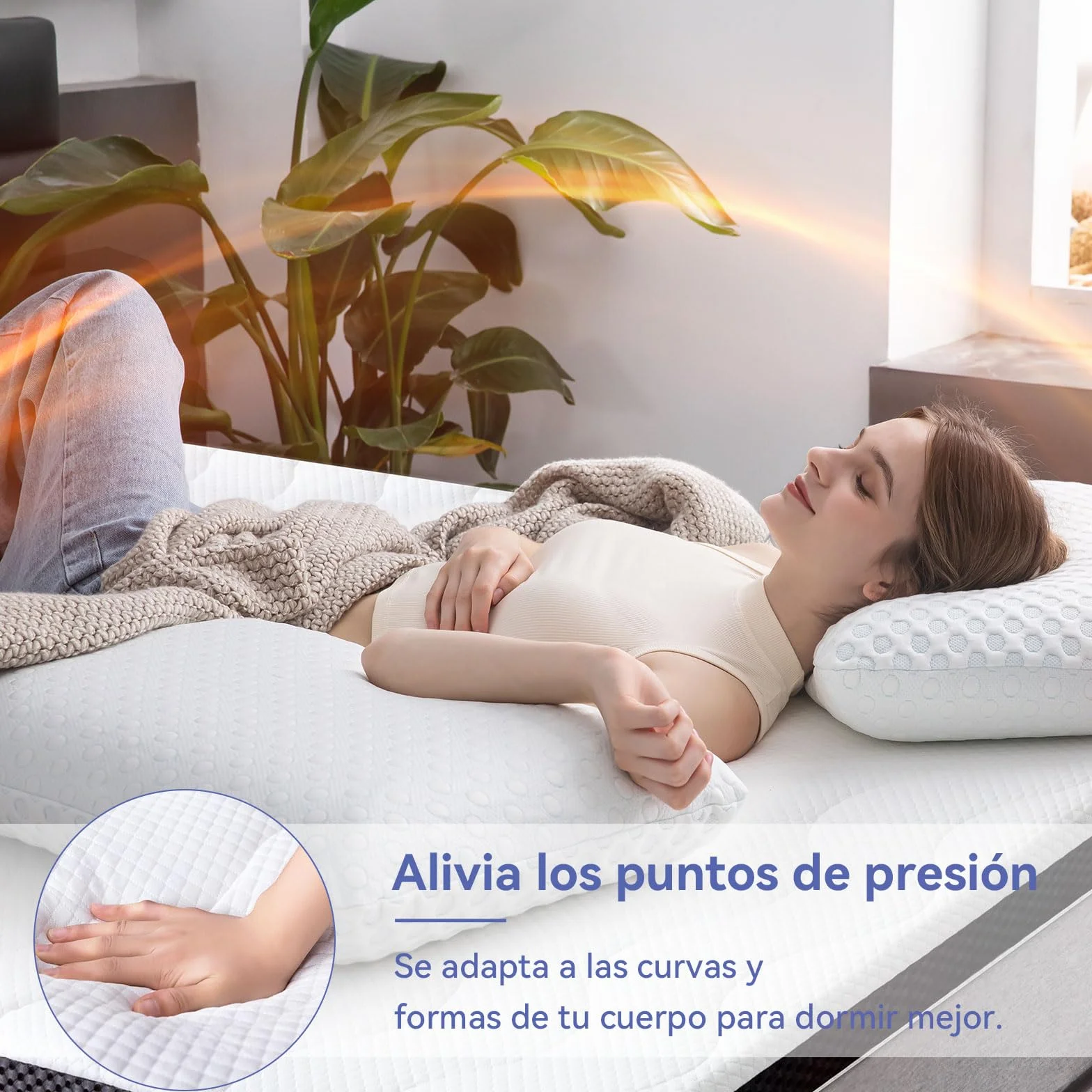 Amazon Basics Colchón de Espuma viscoelástica con Gel refrescante Topper, Funda removible y Lavable, 140 x 200 cm, 7 cm, Blanco
