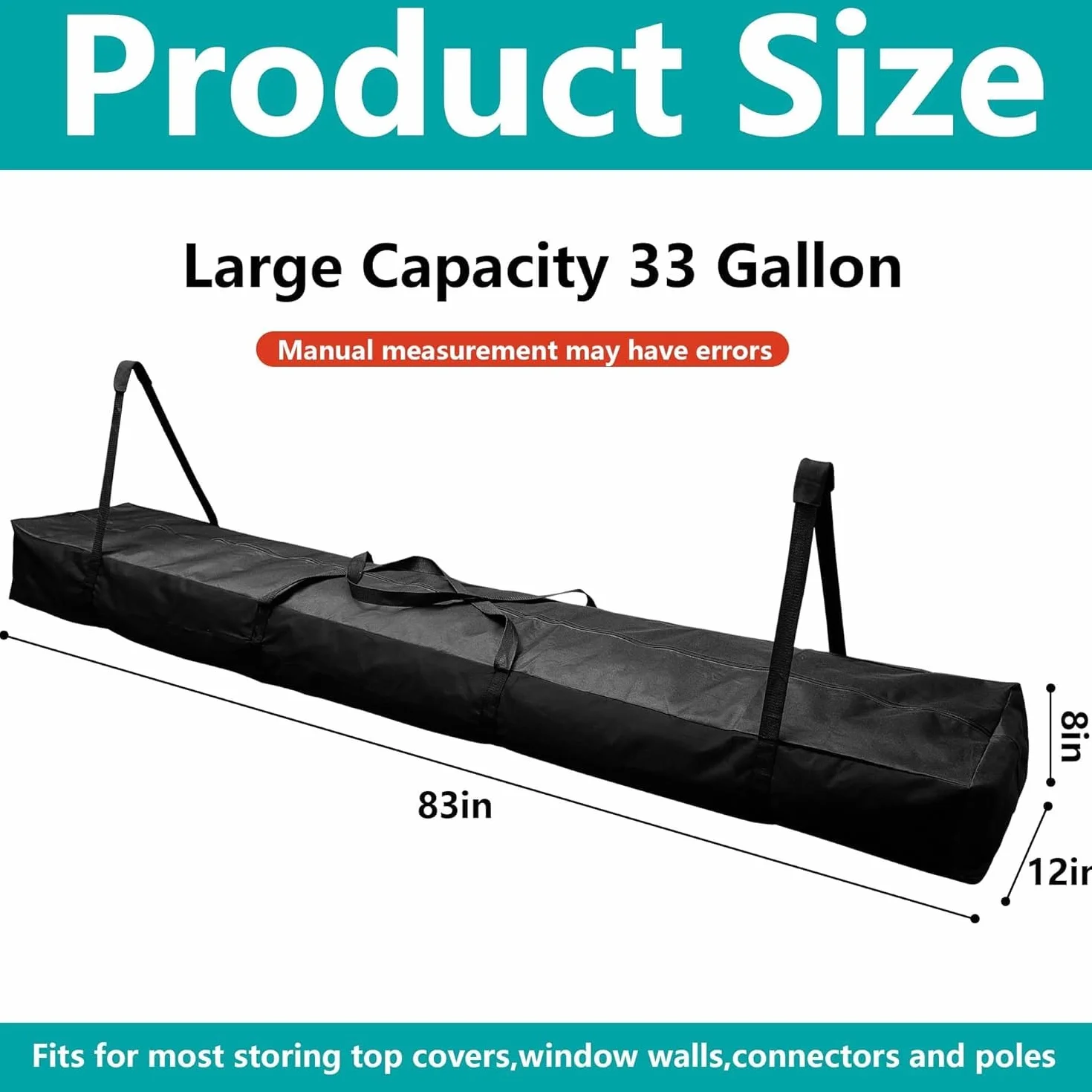 Bolsa de almacenamiento Oxford 600D para postes de tienda 210x30x20 cm con doble cremallera