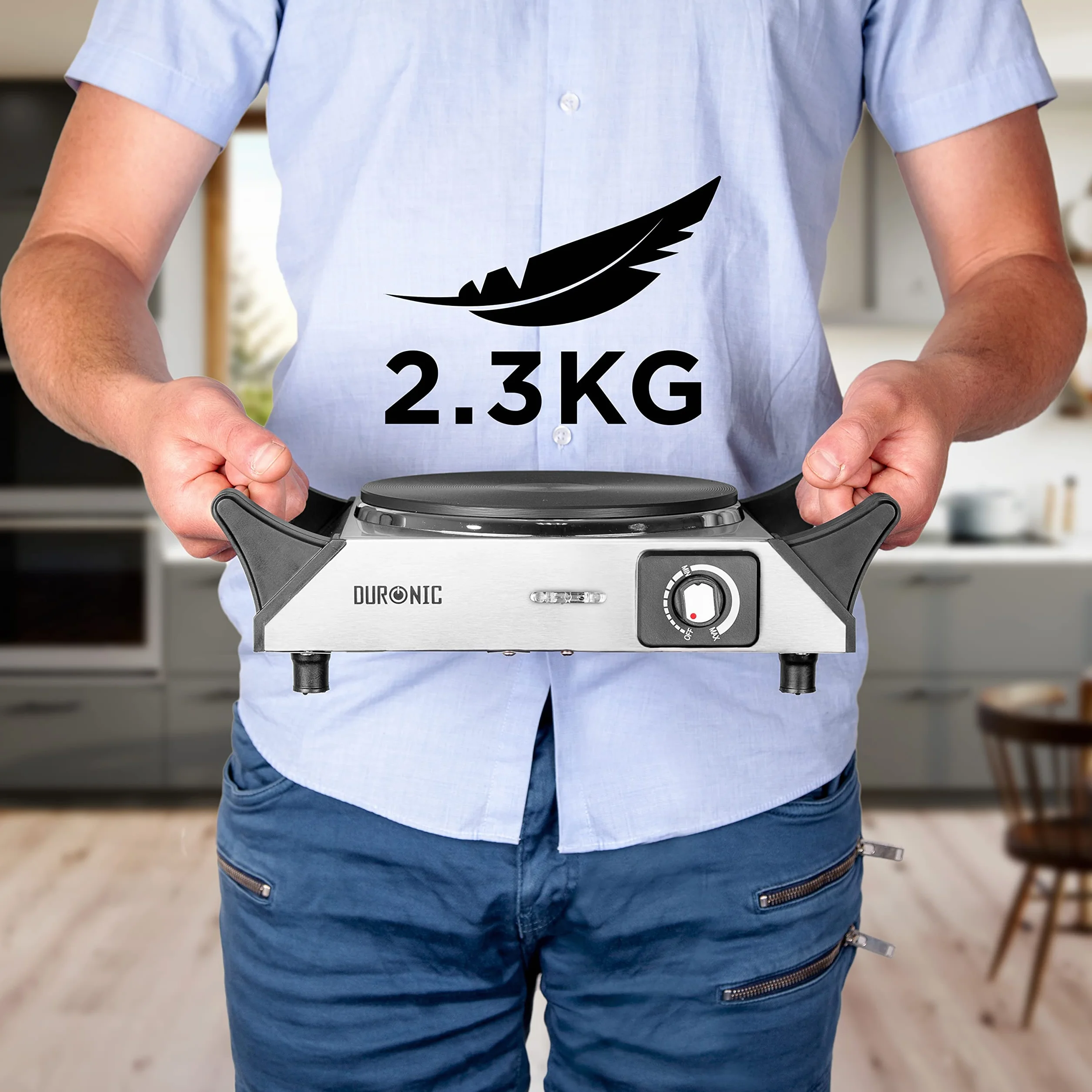 Duronic HP1 SS Hornillo eléctrico Portátil 1500W diámetro 187mm y Termostato Regulable | Placa de Cocción Eléctrica de Acero Inoxidable con Asas Calientaplatos | Ideal para camping
