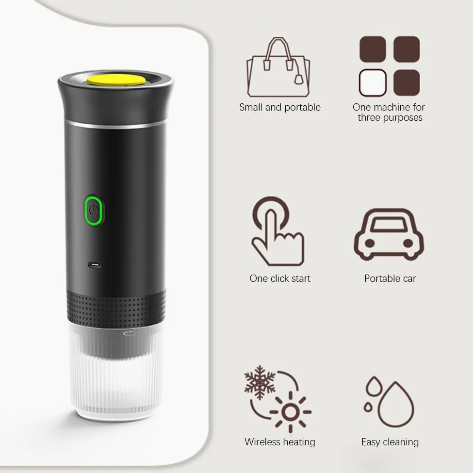 Cafetera inalámbrica portátil 3 en 1 para camping y viajes, batería recargable de 2500 mAh, máquina de café compacta para cápsulas/polvo, hogar, oficina, uso al aire libre (blanco)