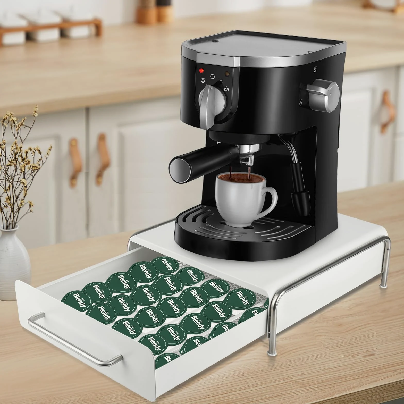 Cajones para Cápsulas de Café, Organizador para Cápsulas Dolce Gusto Capas Dispensador de Capsulas con Soporte de Máquina de Café, Cajón para Almacenar, Portacápsulas (30.5 * 31.5 * 10cm/36,blanco)