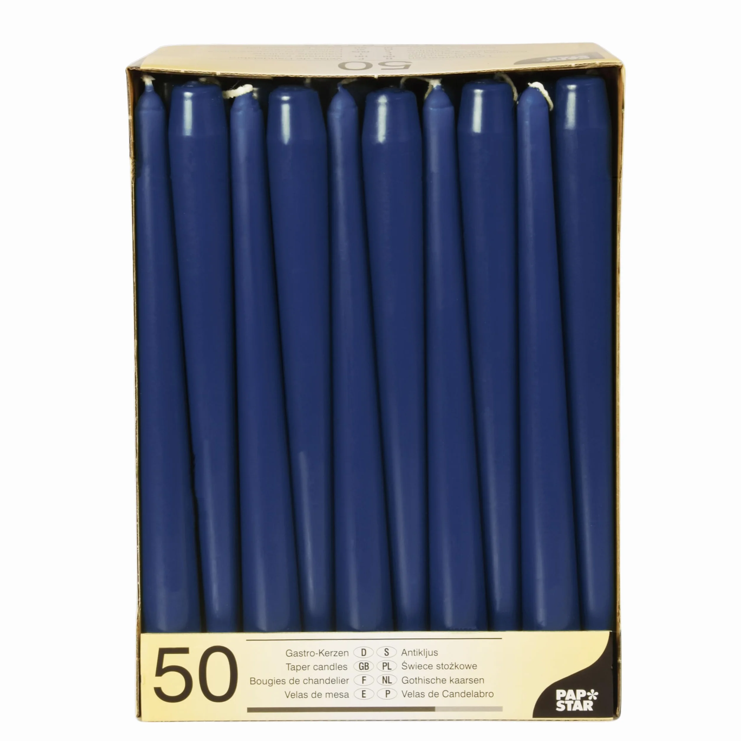 Papstar 17965 50 - Velas de candelabro (diámetro: 2,2 cm, Longitud: 25 cm), Color Azul
