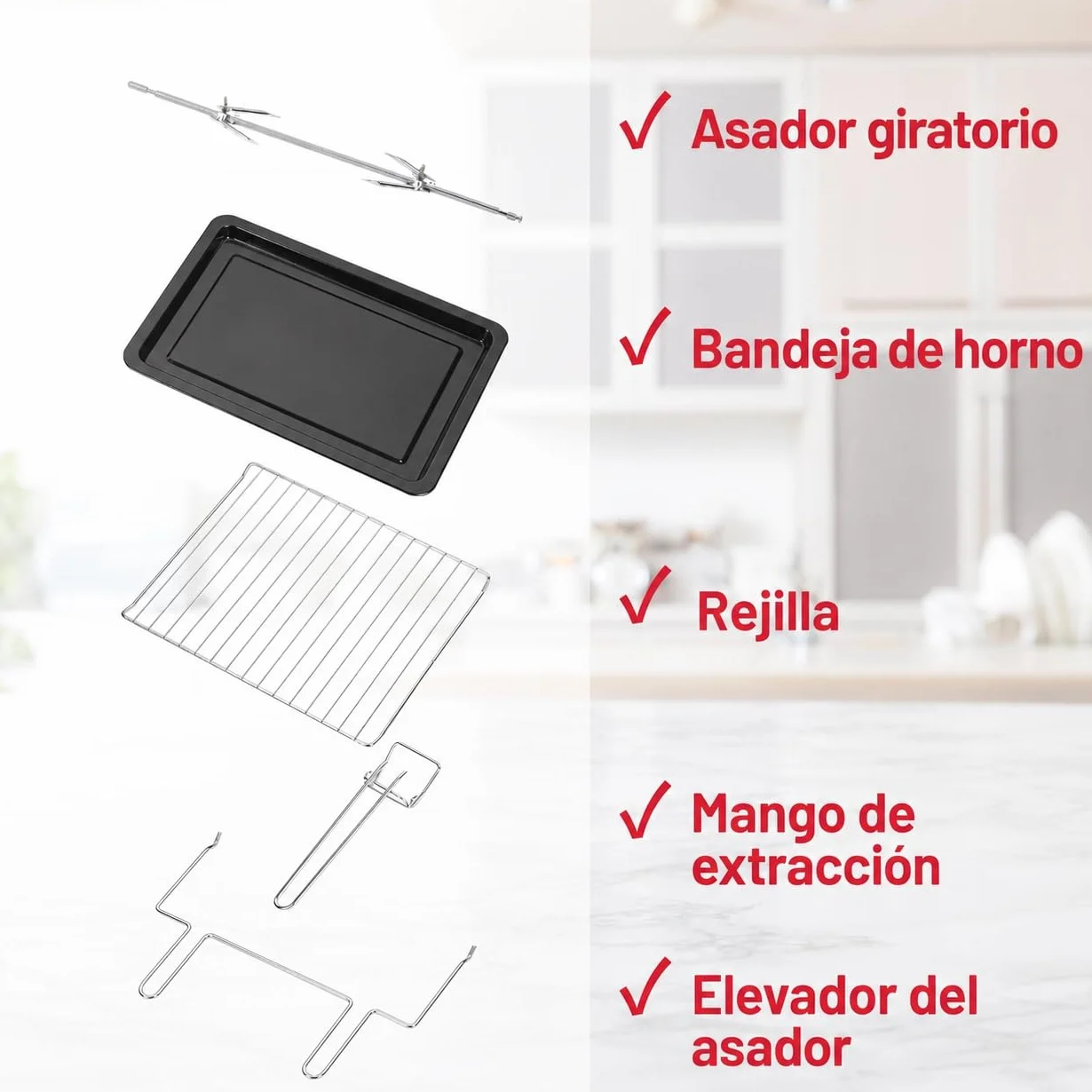 OptimumX Horno Eléctrico de Sobremesa 60L XXL con Convección, Asador Giratorio & Luz Interior, 2200W, 40–230 °C