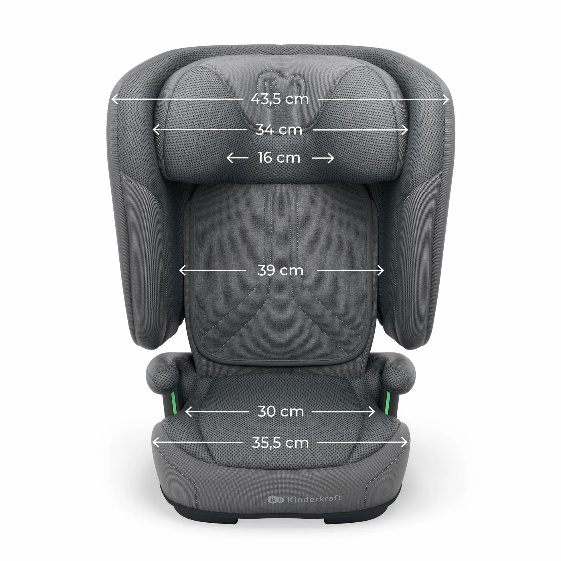 Kinderkraft UNITY 2 i-Size, Silla de coche plegable 100–150 cm, De 3,5 a 12 años aproximadamente, Reposacabezas ajustable, Tapizado con sistema AIR FLOW, Ajuste del respaldo en 5 posiciones, Gris
