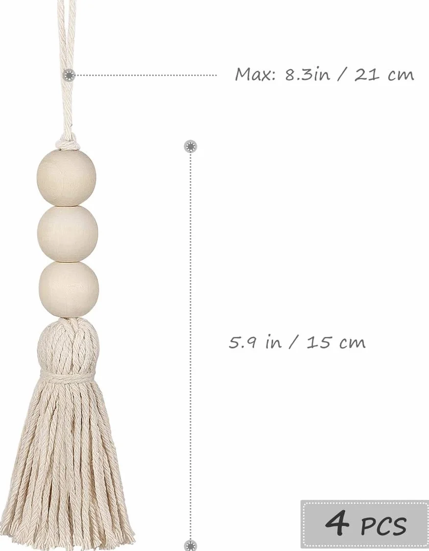 LATRAT Lote de 4 piezas de perlas con pompones de madera para tirador de armario - Decoración mural decorativa - Pompón - Colgante para armario, porche