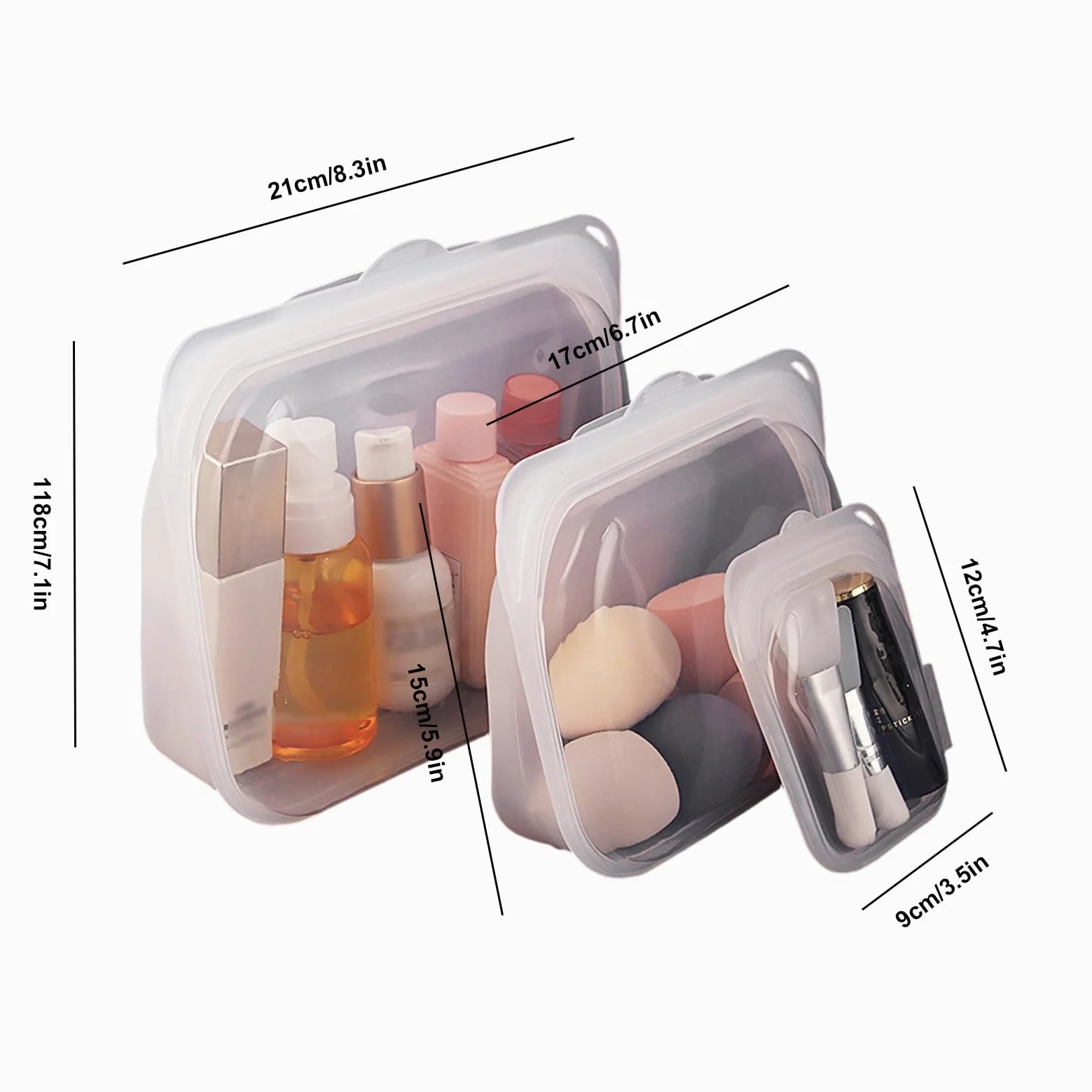Bolsa de Alimentos Reutilizable 3 Envases de Silicona para Alimentos | Bolsas Portátiles para Alimentos para Preparación de Comidas, Almuerzo, Viaje, , Carne, Queso, Verduras, Fruta