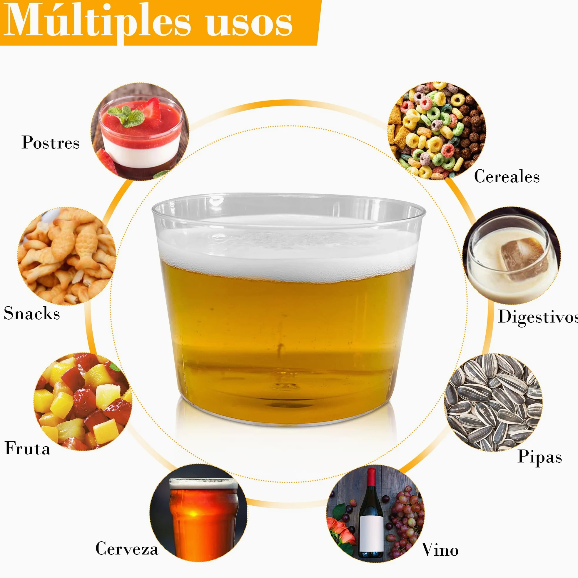 100 Vasos Chiquito de Plástico Reutilizables para Vino y Postres de 200 Ml .Vasitos Resistentes de Zurito y Aperitivos. Ideales para postres (mousse, souffle), frutas, entrantes y coctel