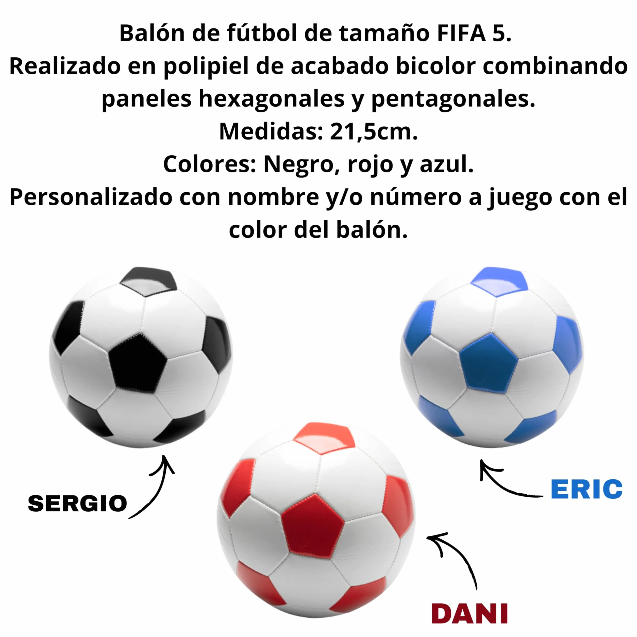 Balón de Fútbol Personalizado Tamaño 5, Polipiel, 21.5cm