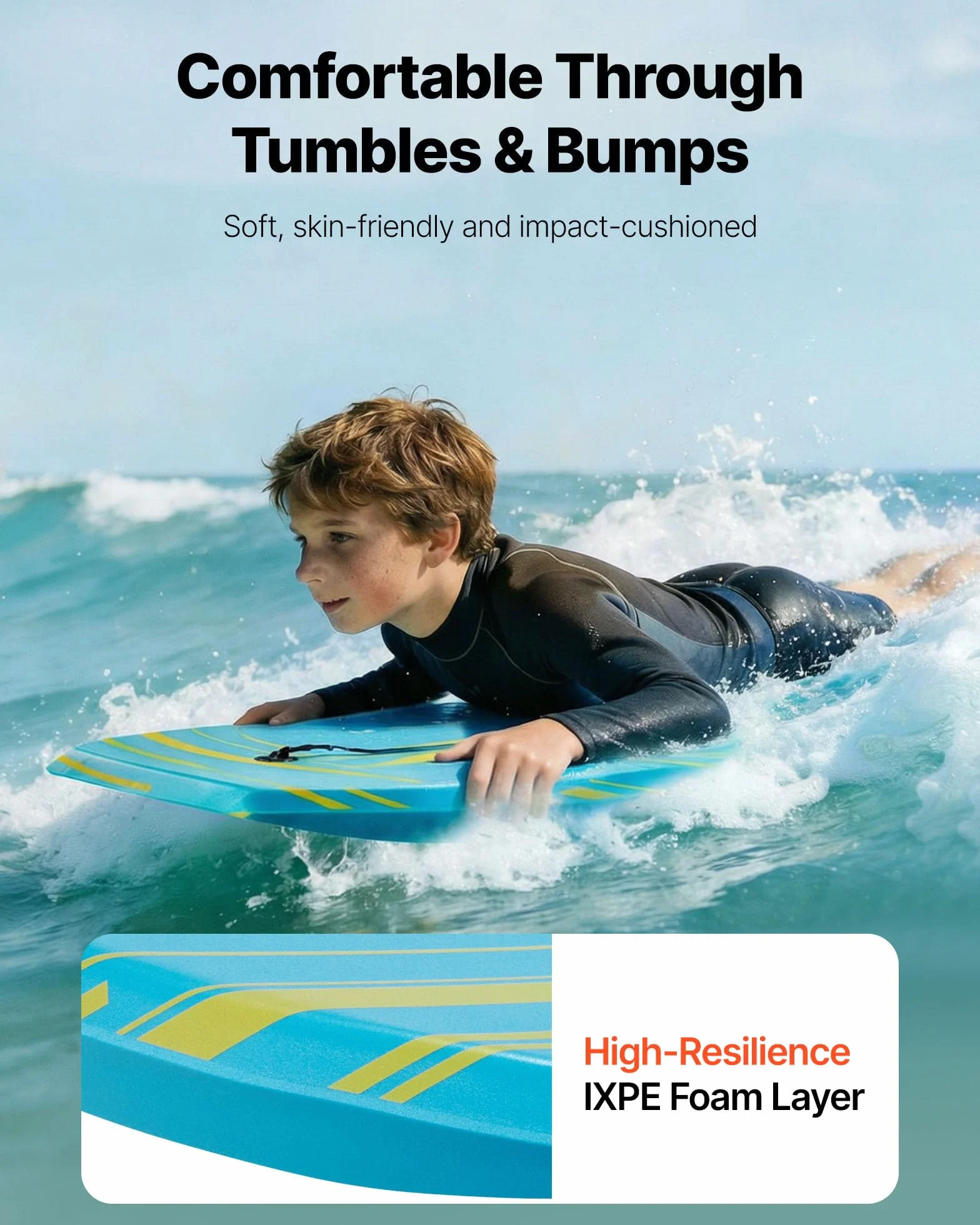 VEVOR Tabla de Bodyboard 105,5 cm EPS Espuma Correa Muñeca 81,7 kg UV Principiantes Jóvenes