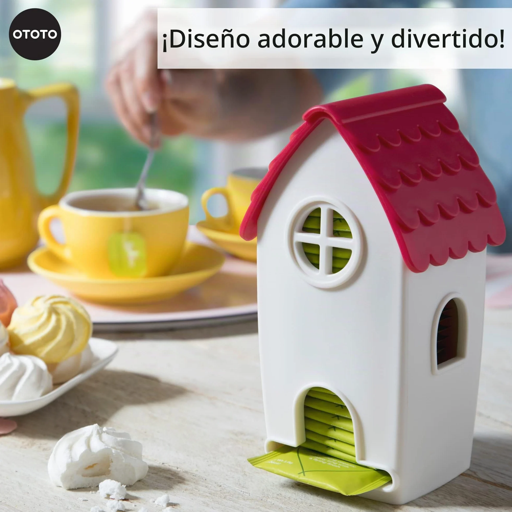 Ototo - Caseta porta bolsitas de té, blanco/rojo, 19 x 10 x 9 cm