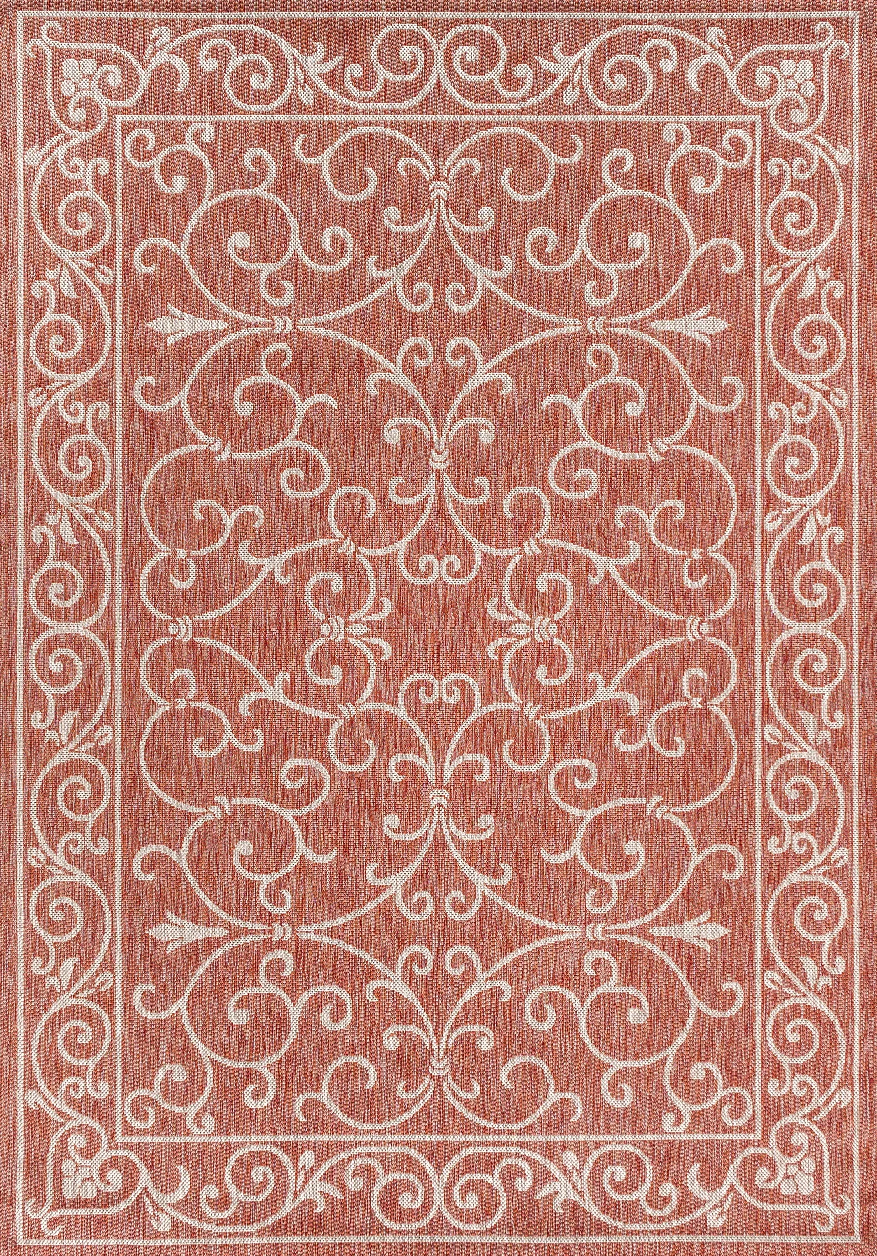 JONATHAN Y SMB106B-8 Charleston Alfombra Exterior Interior Textura Tejido Filigrana Vintage, Fácil de Limpiar, Habitación, Cocina, 240 cm x 300 cm, Rojo/Beige