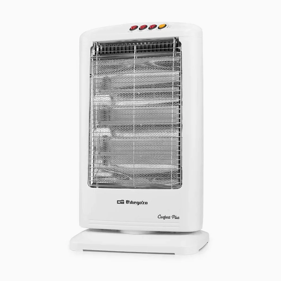 Orbegozo BP 0303 B, Estufa halógena, 3 niveles de potencia, 1200 W, emisión instantánea de calor, antivuelco, asa facil transpoerte, sistema oscilación automática, color blanco