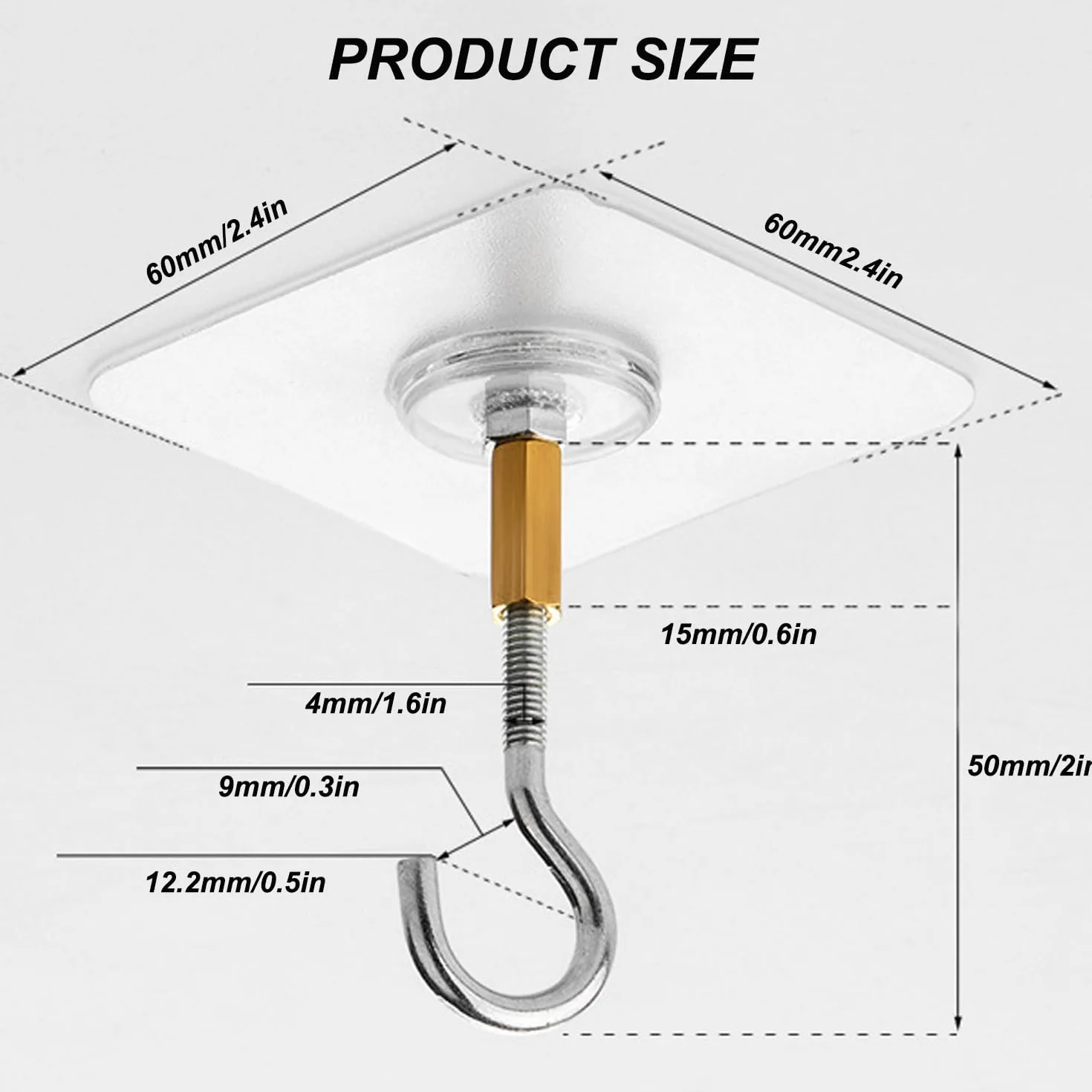 4 piezas Ganchos de techo autoadhesivos, Enganches para Pared Sin Taladro, aptos para plantas, para baño, cocina, oficina, dormitorio