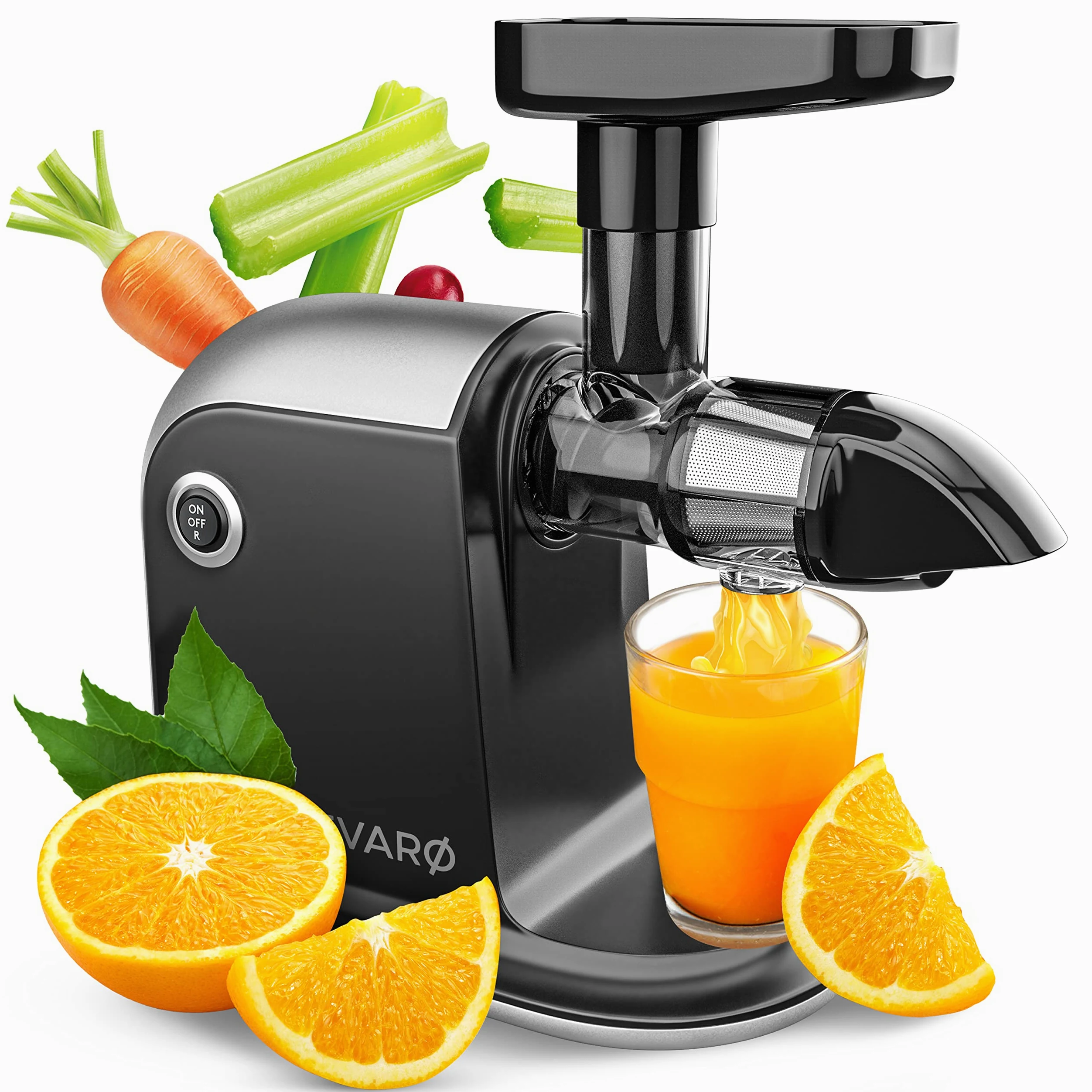 Divaro - Exprimidor lento para verduras y frutas (150 W, con función reversible, incluye cepillo de limpieza, sin BPA)